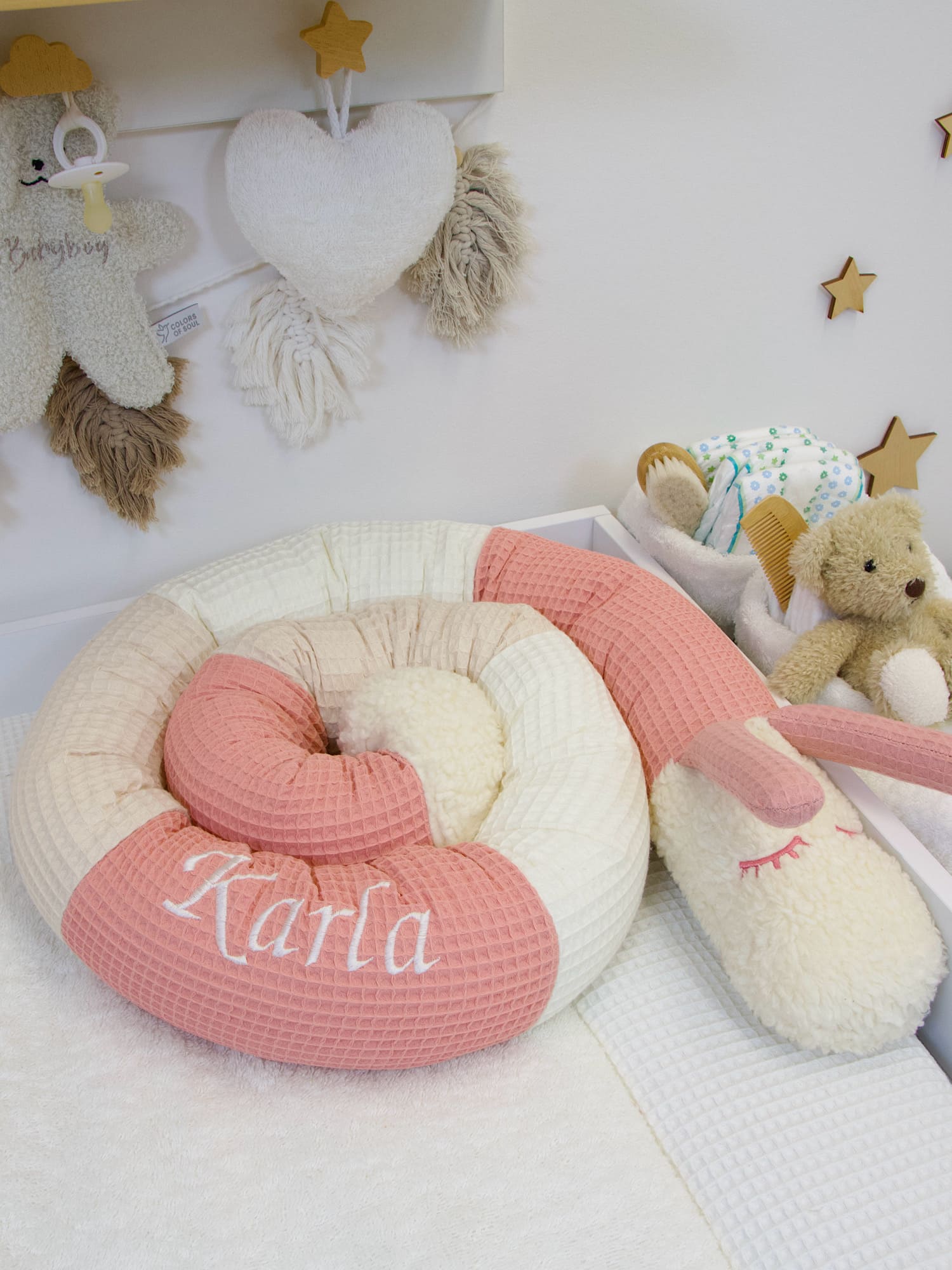 Bettschnecke Babybett Waffelpique blush creme kuschelige Bettumrandung