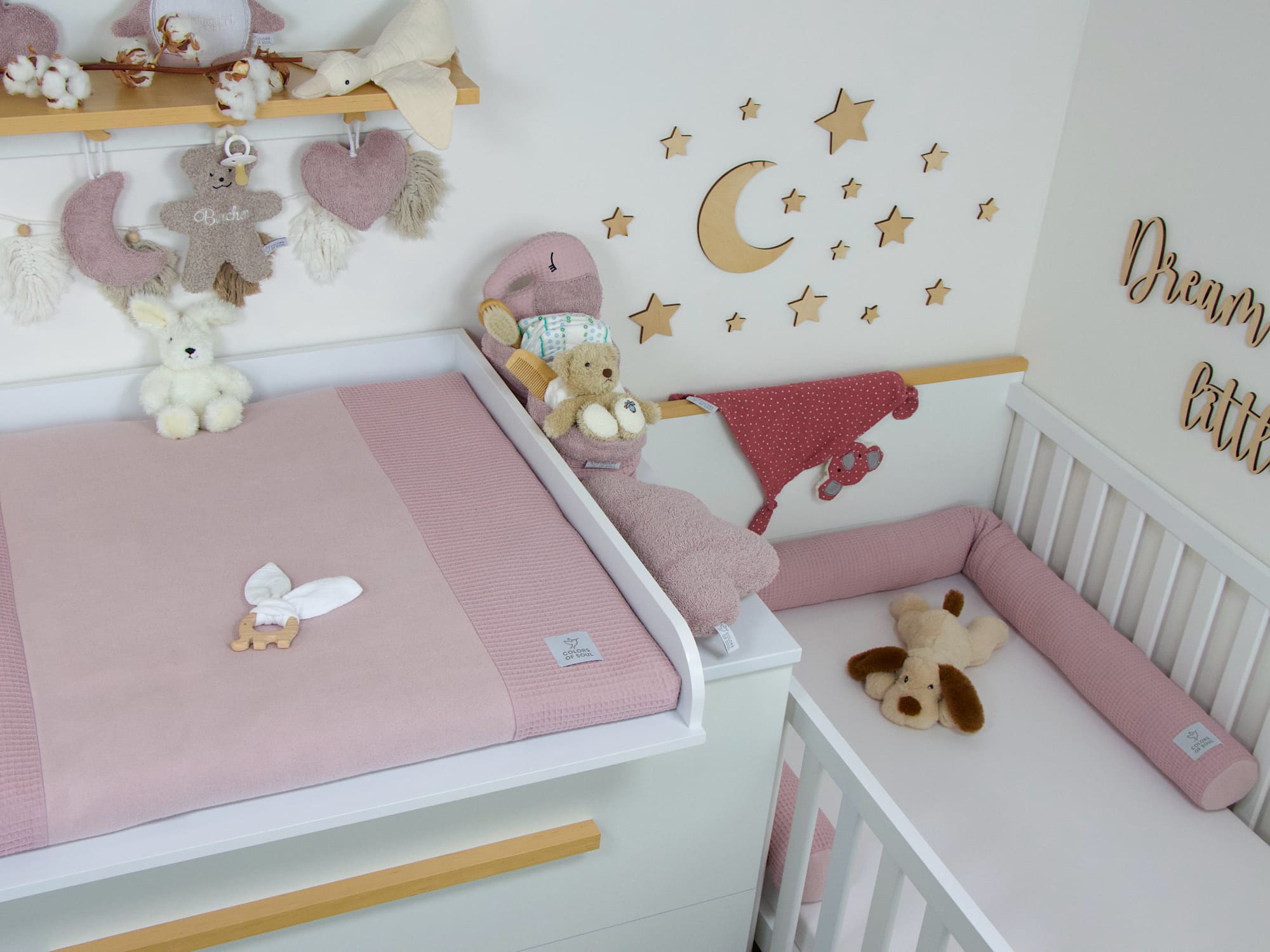 3-er SET - Wickelauflage mit Inlett, Babynest, Bettrolle - Waffelpique, Baumwollfleece altrosa