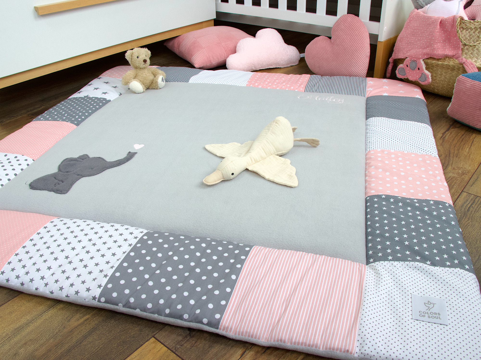 Handgemachte Patchwork Krabbeldecke Rosa für Babys