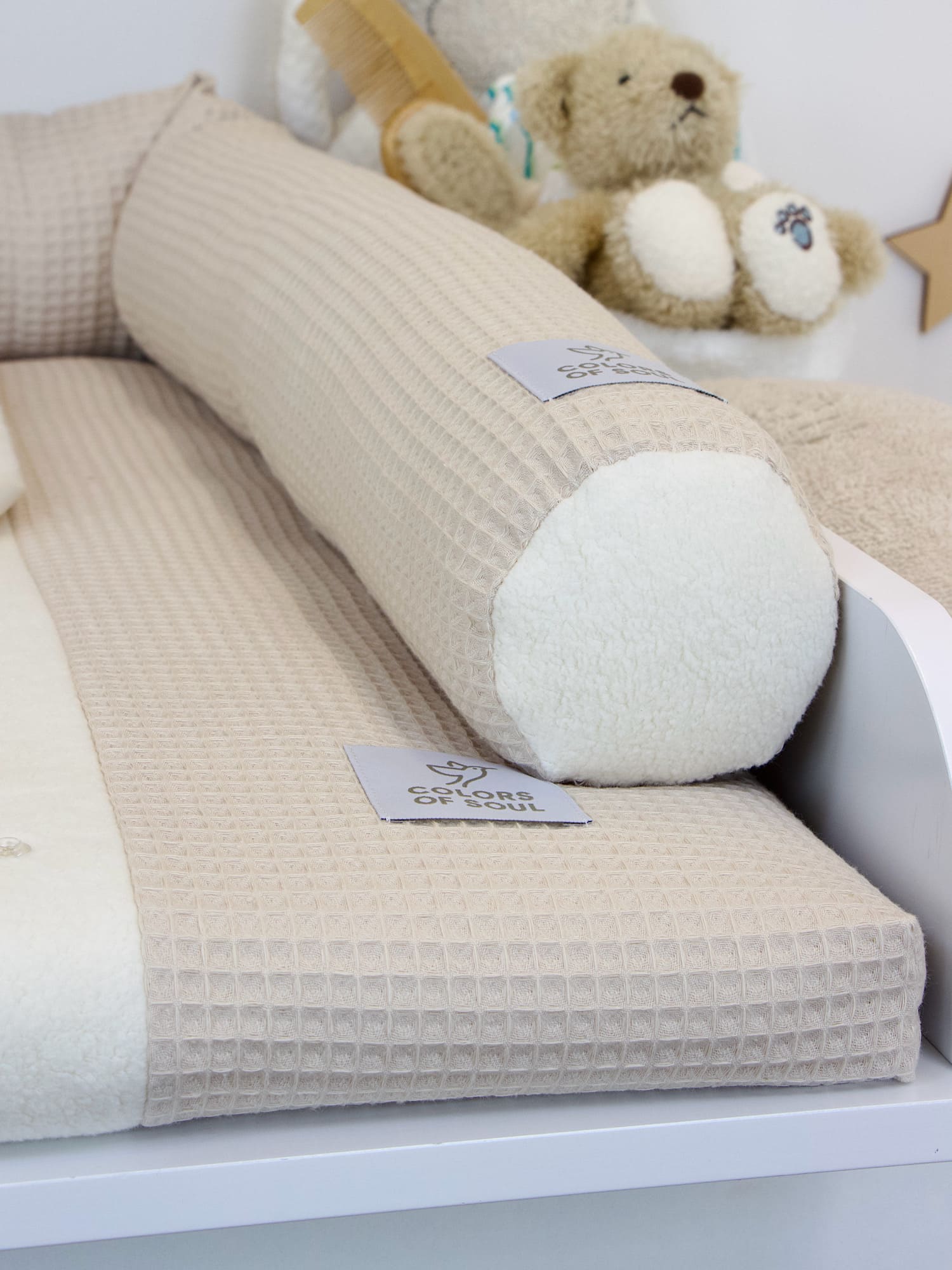 2-er SET - Wickelauflage mit Inlett, Bettschlange - Waffelpique natur / Baumwollfleece creme
