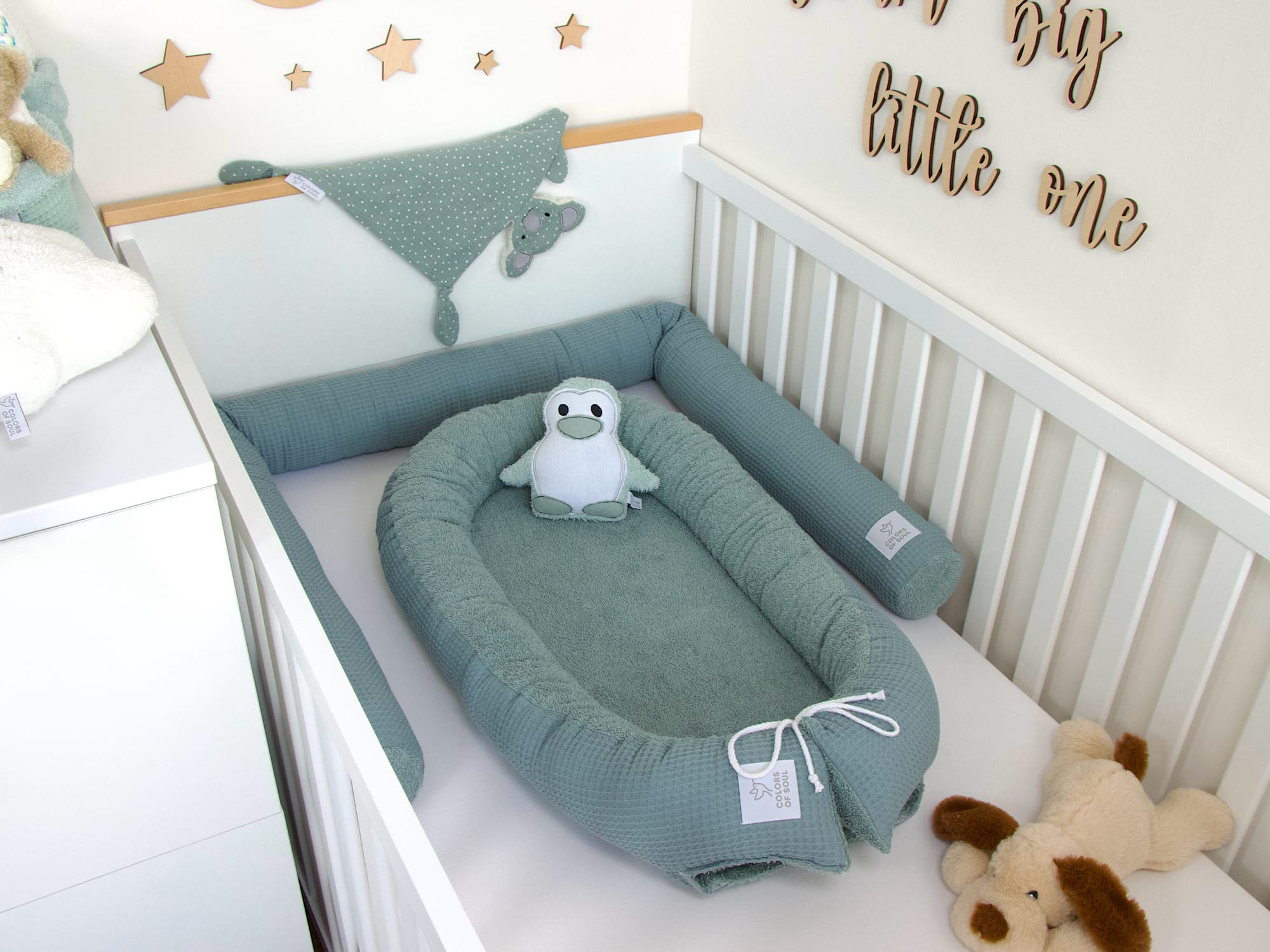 2-er SET - Babynestchen, Bettschlange - Waffelpique dusty altmint / Frottee dusty altmint