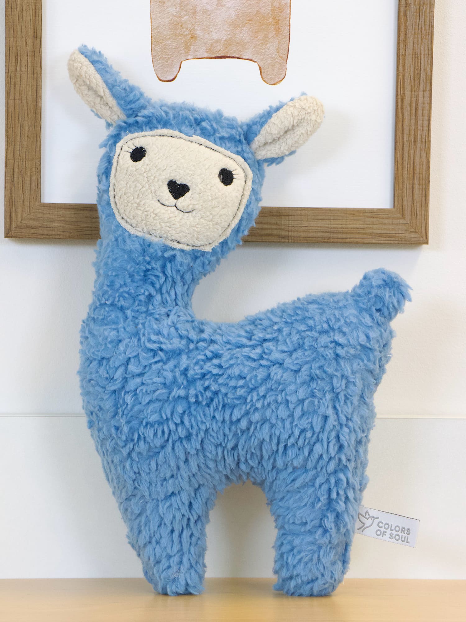 Handgemachtes Lama Kuscheltier blau aus extra weichem Teddyplüsch