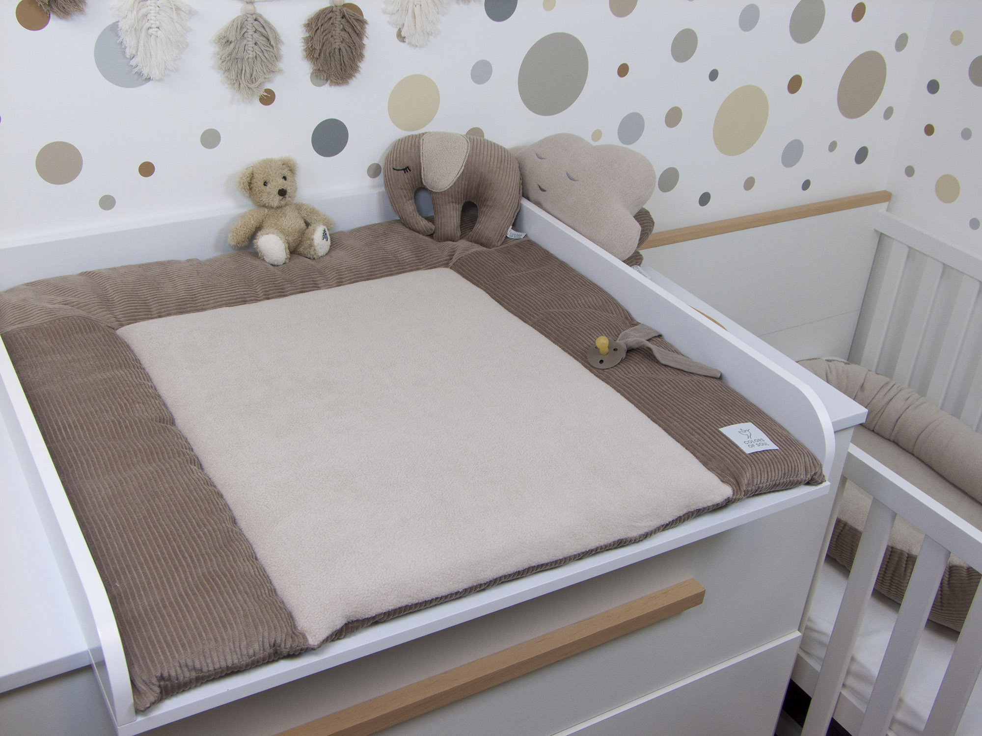 3-er SET - Wickelauflage, Bettschlange, Babynest - Kord camel / Baumwollfleece beige
