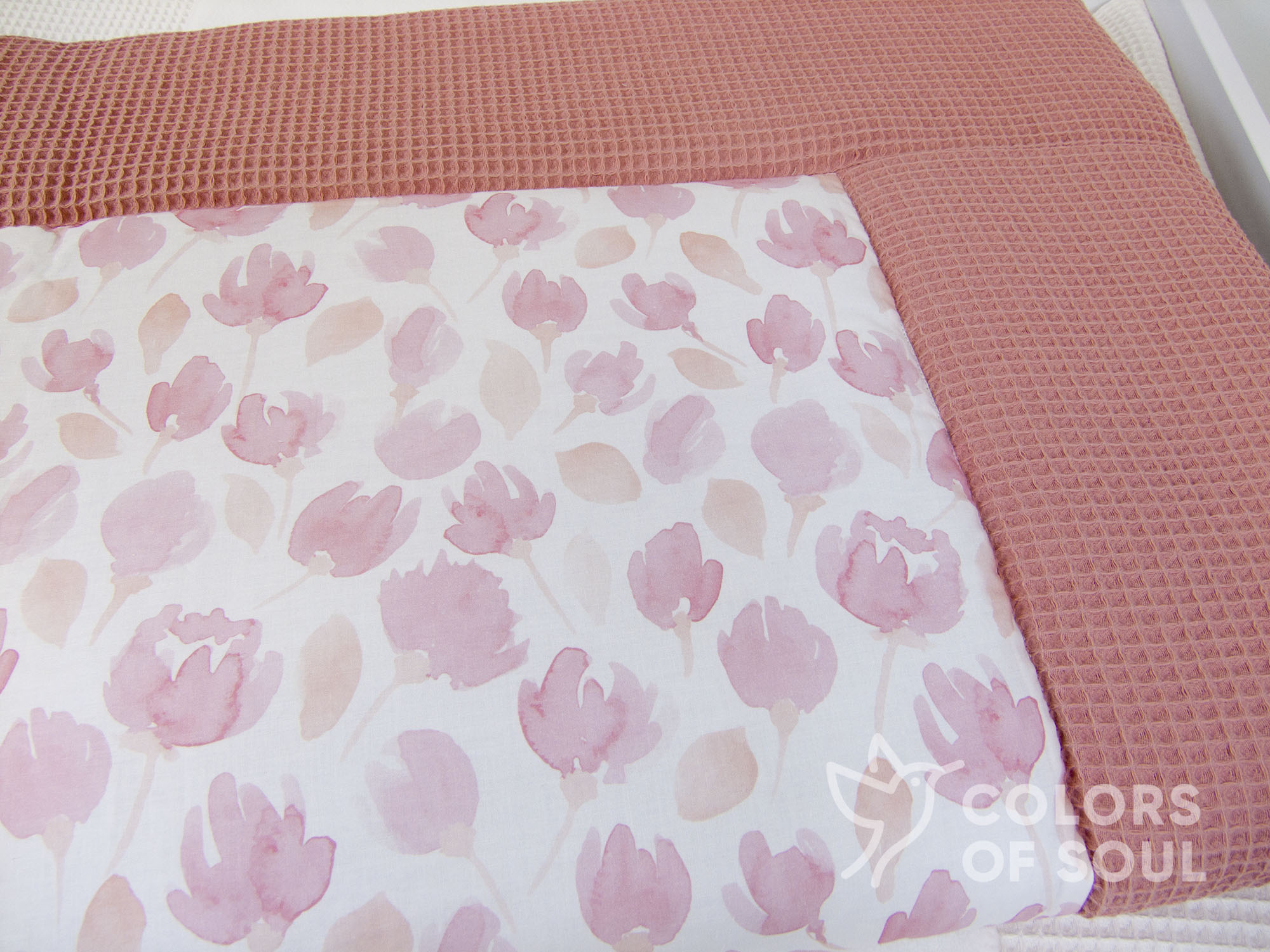 Krabbeldecke Pfingstrosen Aquarell / Waffelpique blush