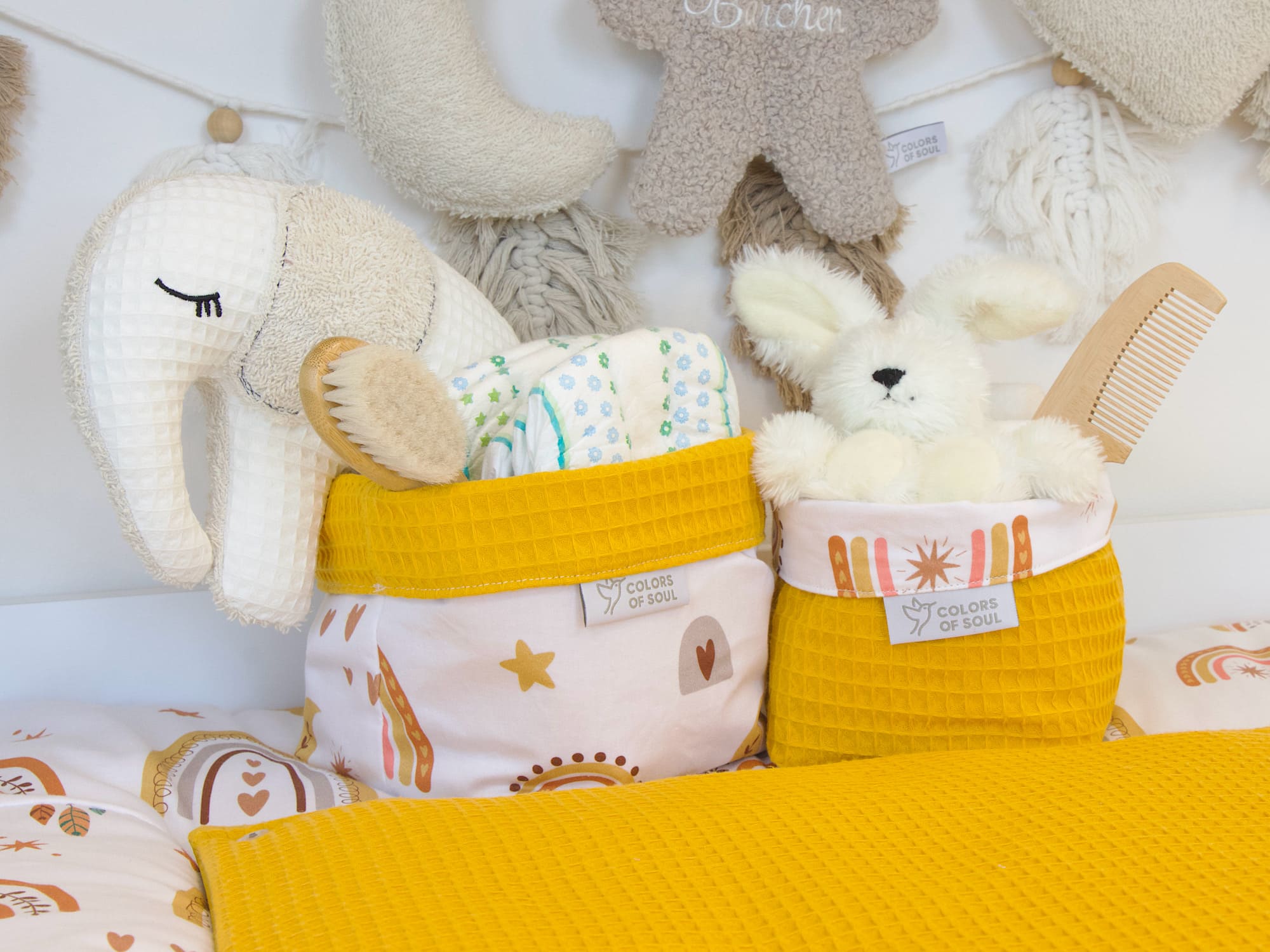 Utensilo - Baby boho Regenbogen / Waffelpique gelb