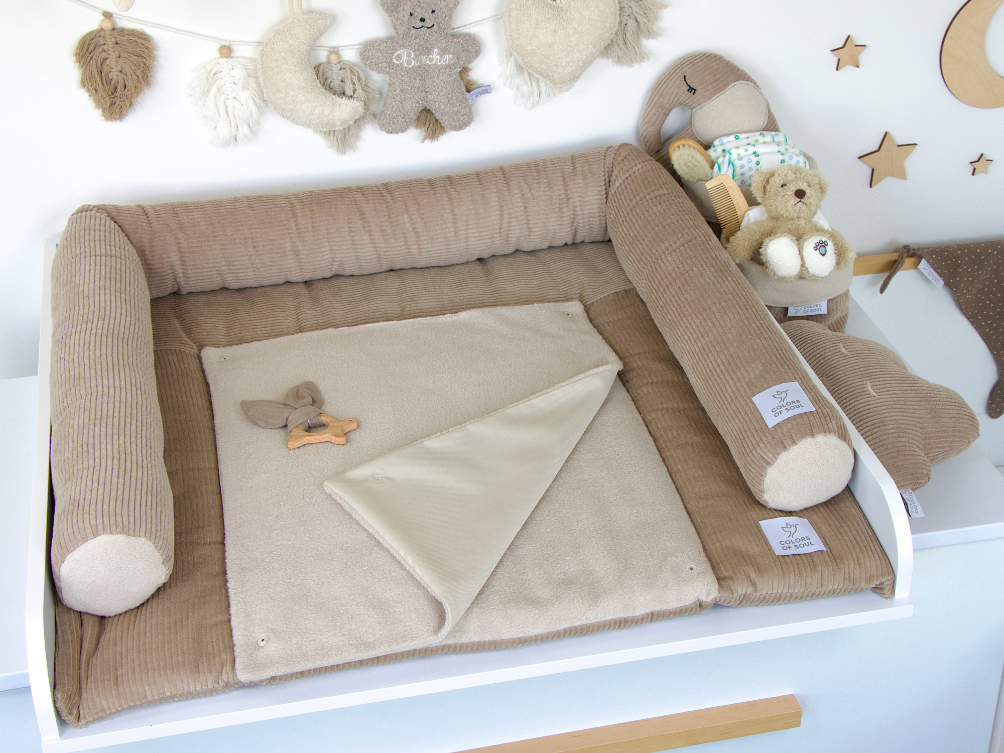 2-er SET - Wickelauflage, Bettschlange - Kord camel / Baumwollfleece beige