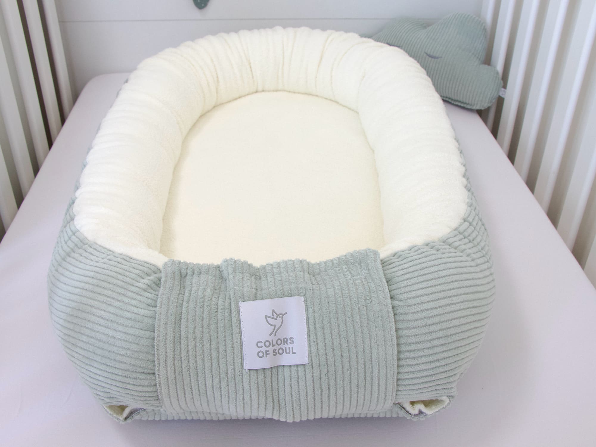 2-er SET - Wickelauflage mit Inlett, Babynestchen - Kord mint / Baumwollfleece creme