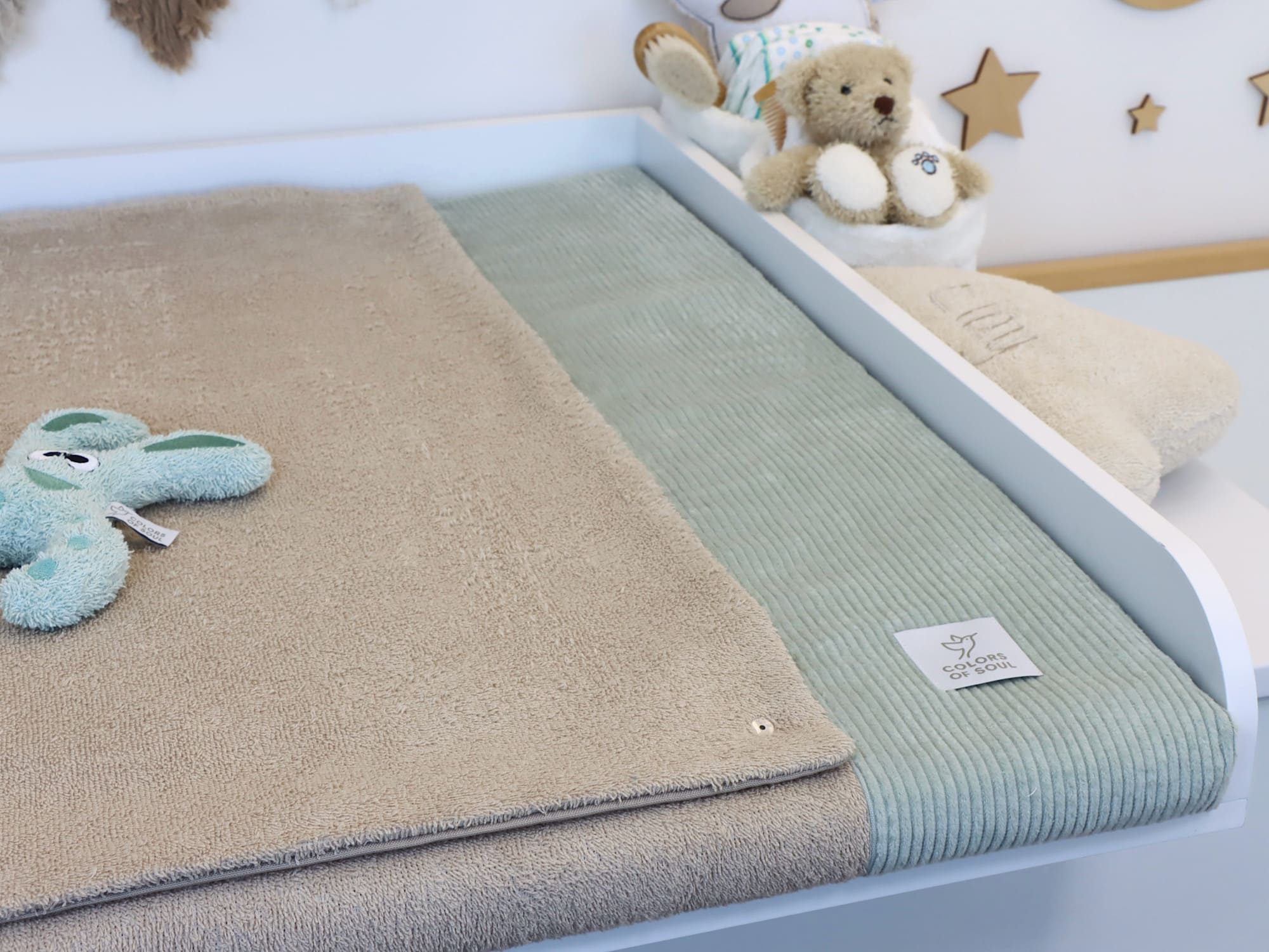Wickelauflage mit abnehmbaren Bezug – Cord Mint / Frottee Beige