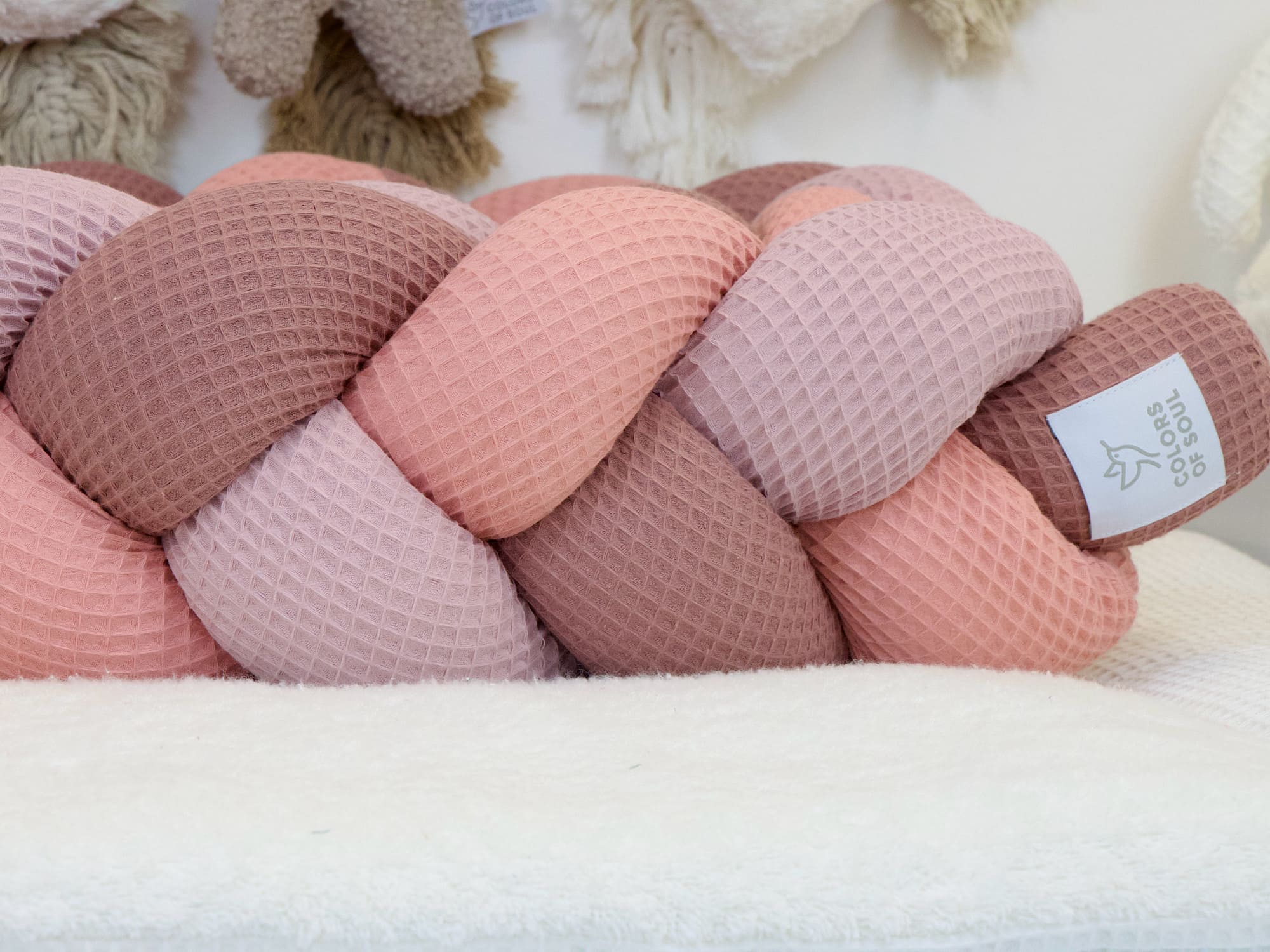 Bettumrandung geflochten: Waffelpique blush, altrosa, alte malve