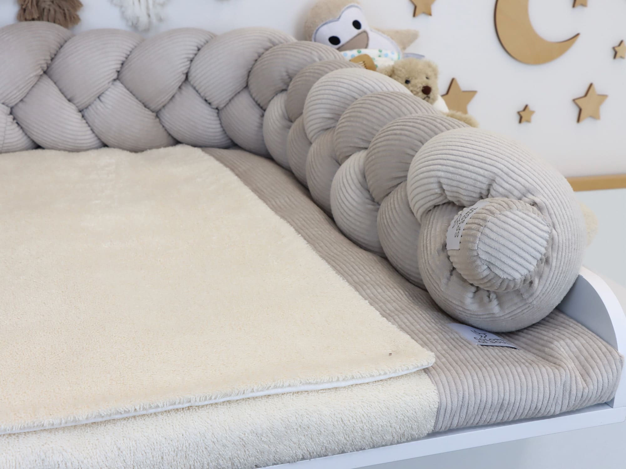 Wickelauflage mit geflochtener Umrandung (Bezug) - Cord hellbeige / Frottee hellbeige
