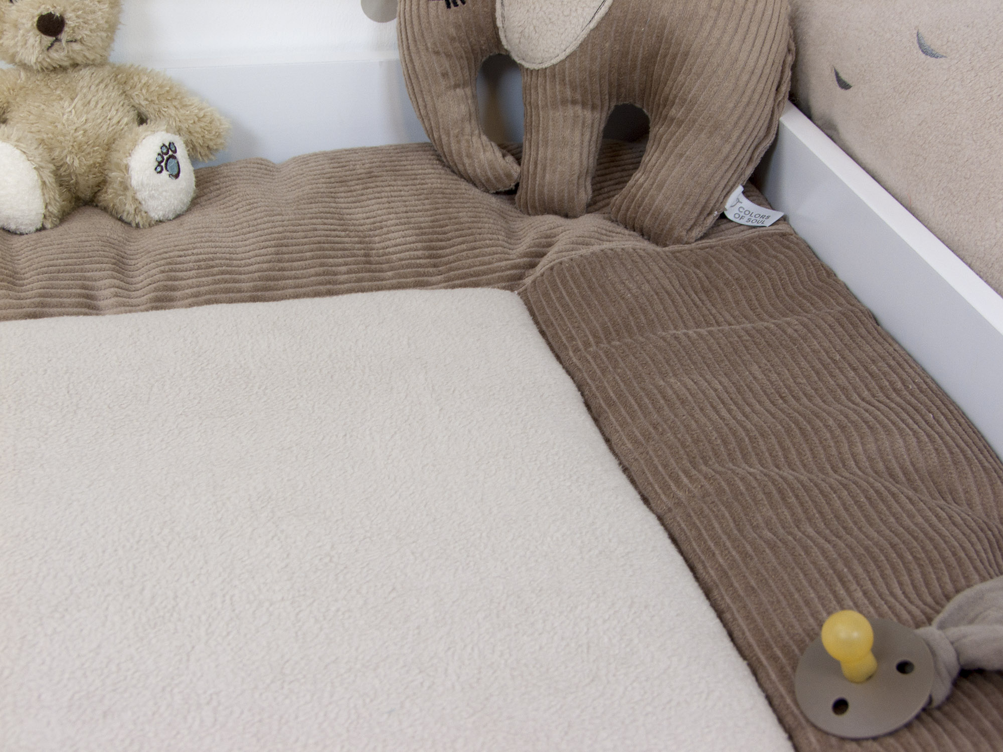 3-er SET - Wickelauflage, Bettschlange, Babynest - Kord camel / Baumwollfleece beige