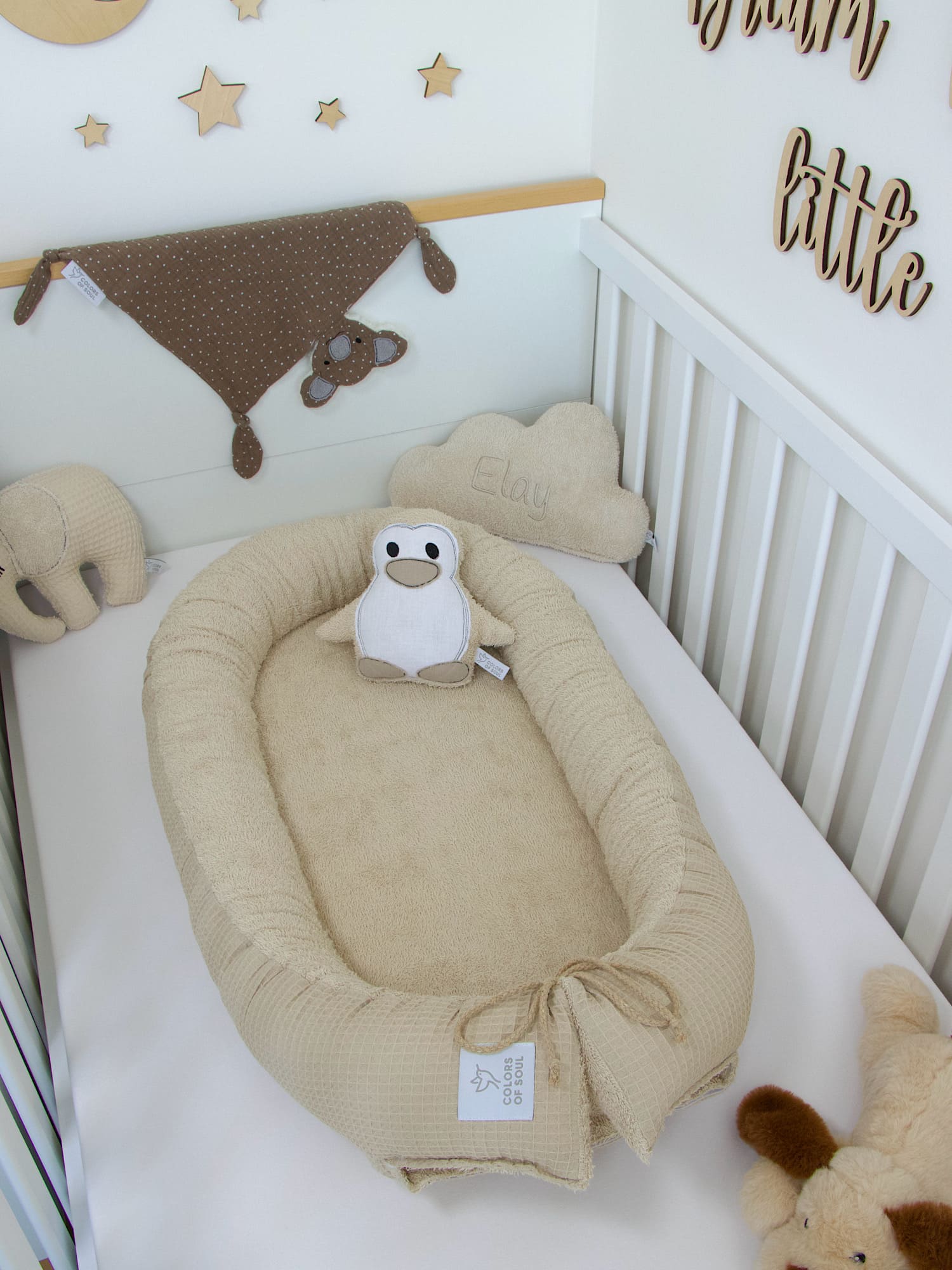 2-er SET - Babynestchen, Bettschlange - Waffelpique beige / Frottee beige