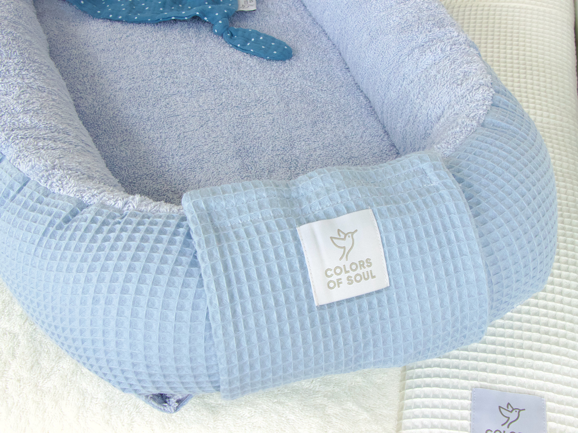 Babynestchen Waffelpique hellblau / Frottee hellblau