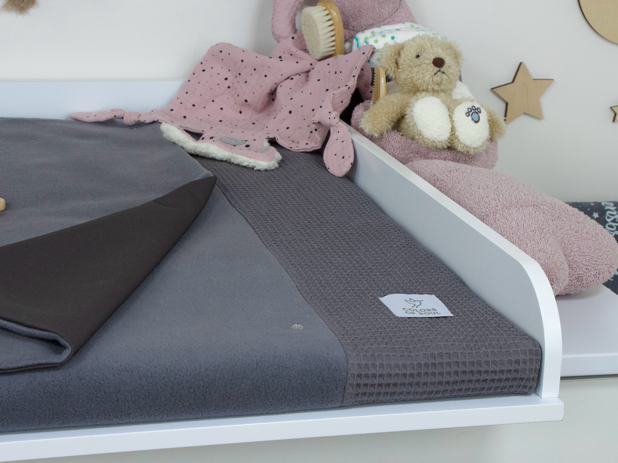 Wickelauflage mit Inlett - Waffelpique steingrau / Baumwollfleece grau