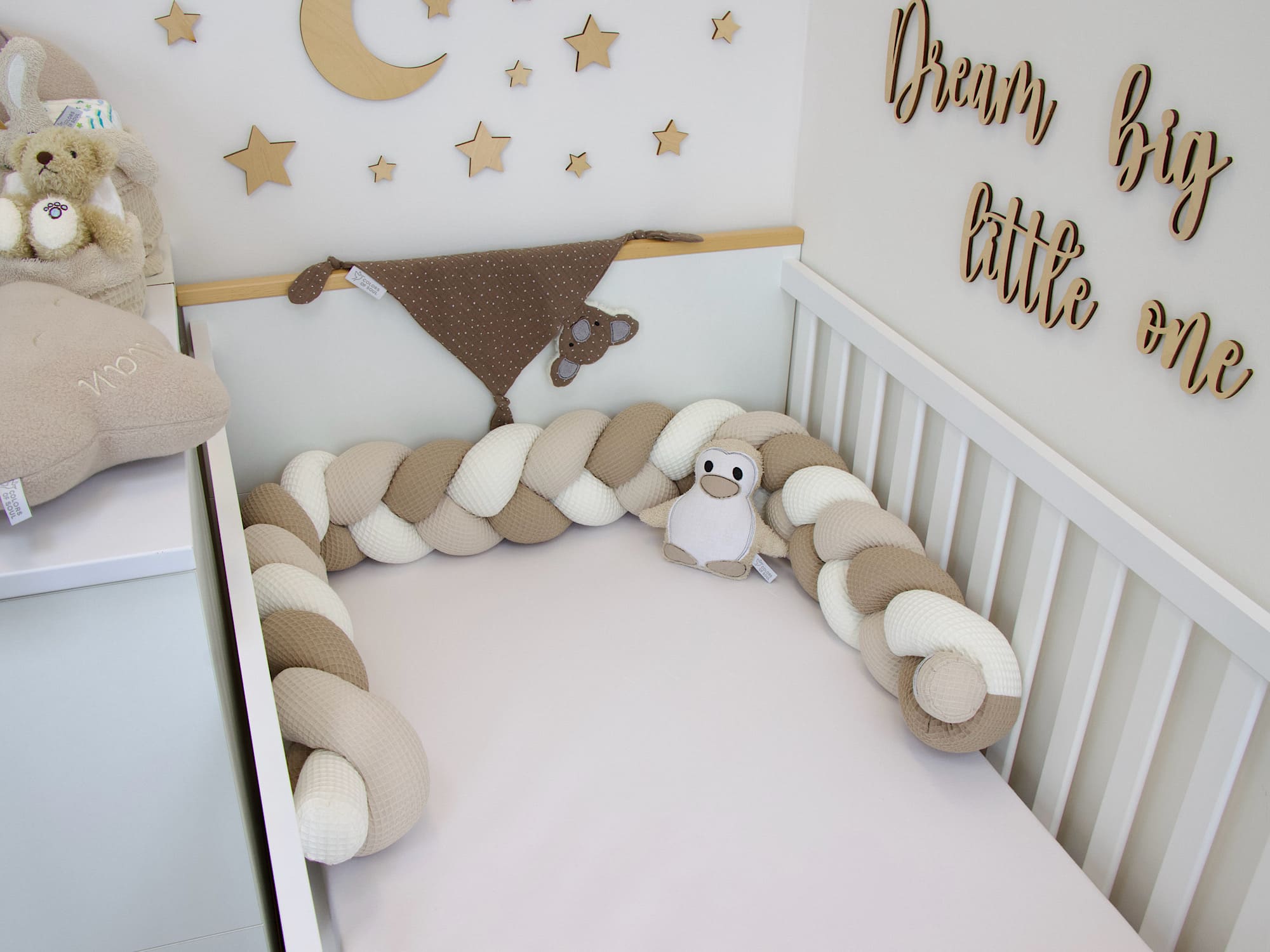 Bettschlange geflochten: Waffelpique creme, natur, dunkelbeige