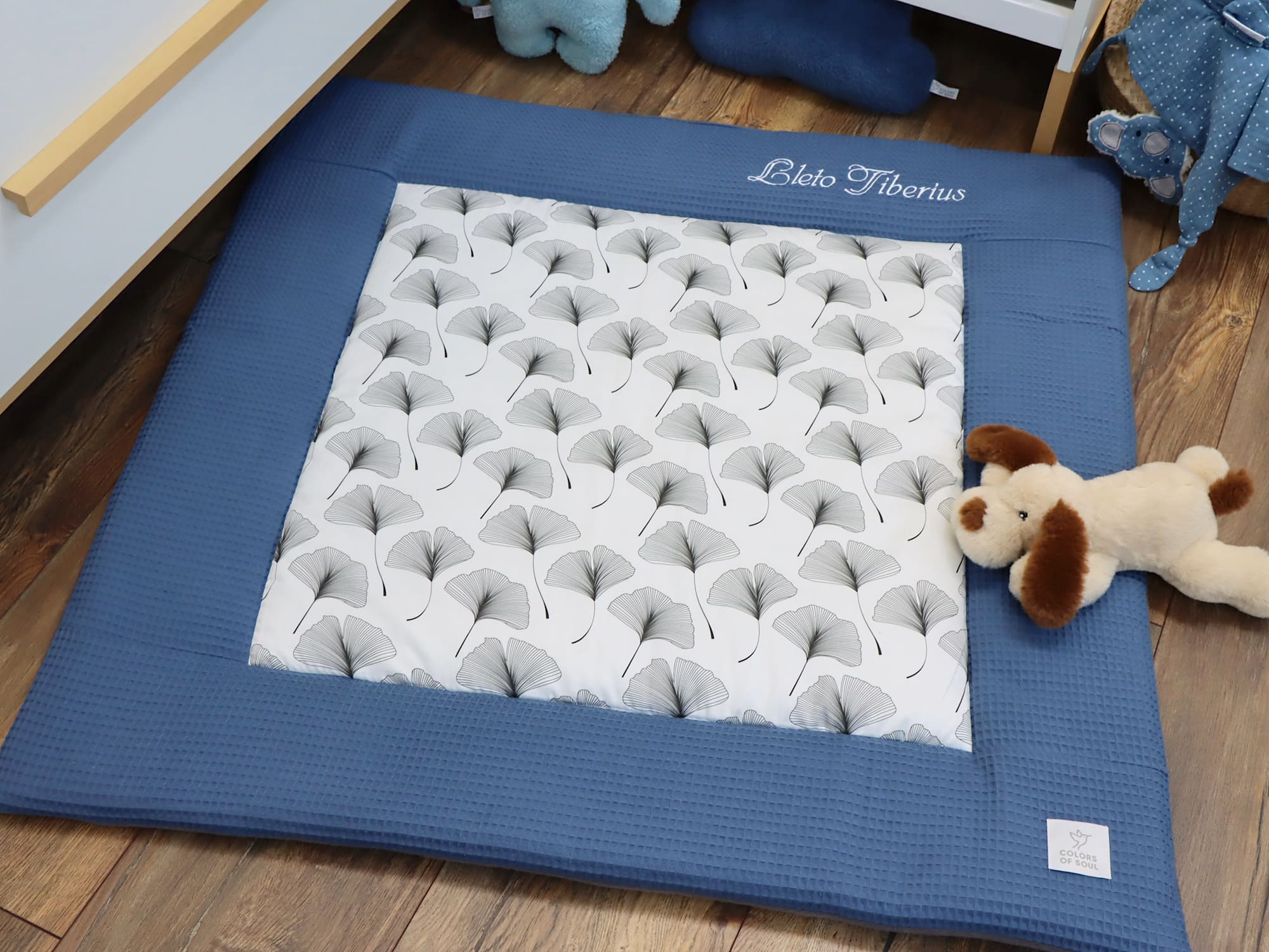 Krabbeldecke Baumwollsatin Ginkgo Blätter modernes Design