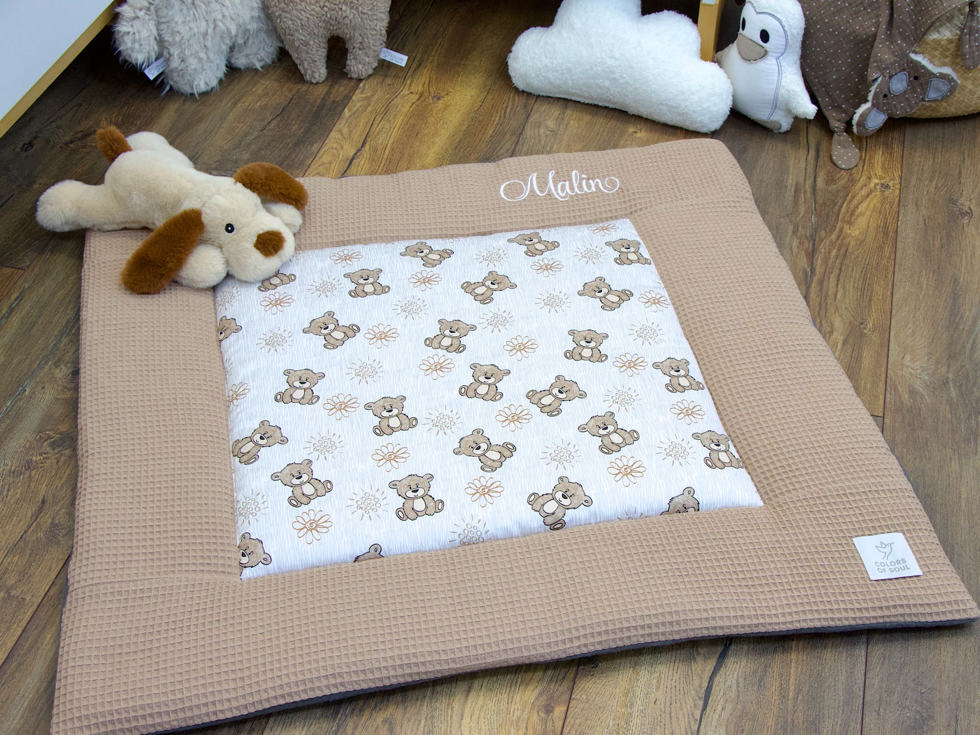 Krabbeldecke - niedliche Bärchen / Waffelpique camel