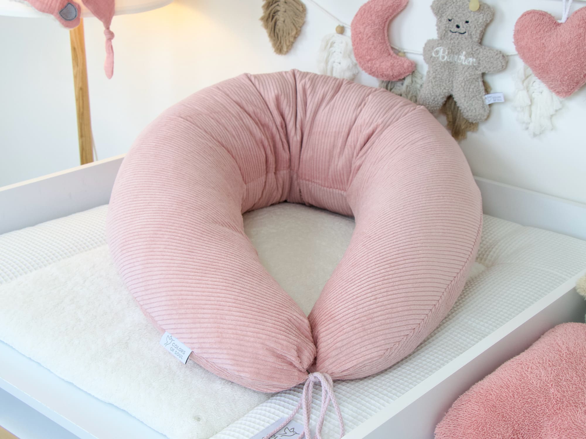 XXL Stillkissen 190cm in U-Form aus Altrosa Cord – ergonomisches Seitenschläferkissen
