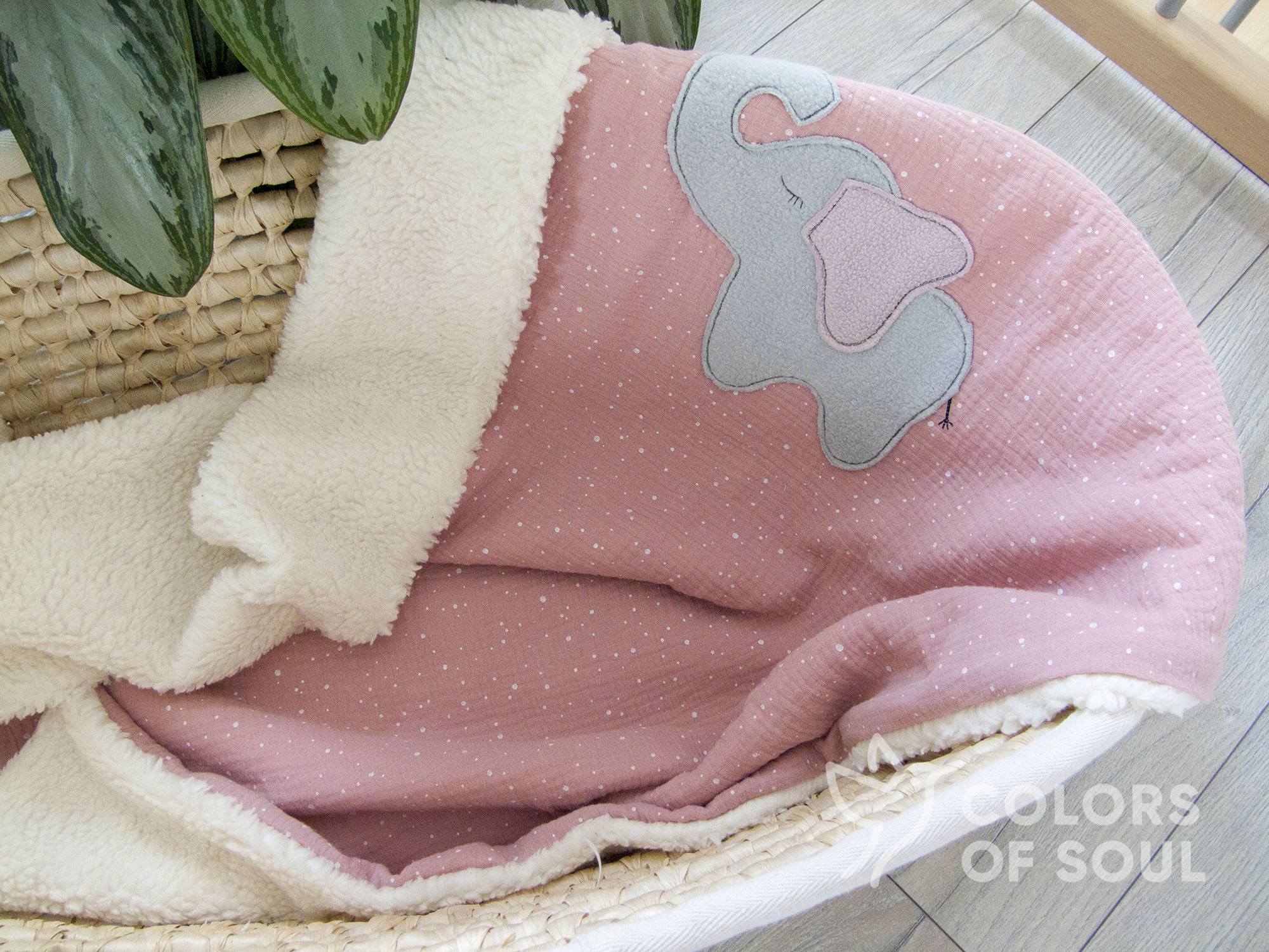 Kuscheldecke - Musselin Spritzer rosa / Teddyplüsch creme