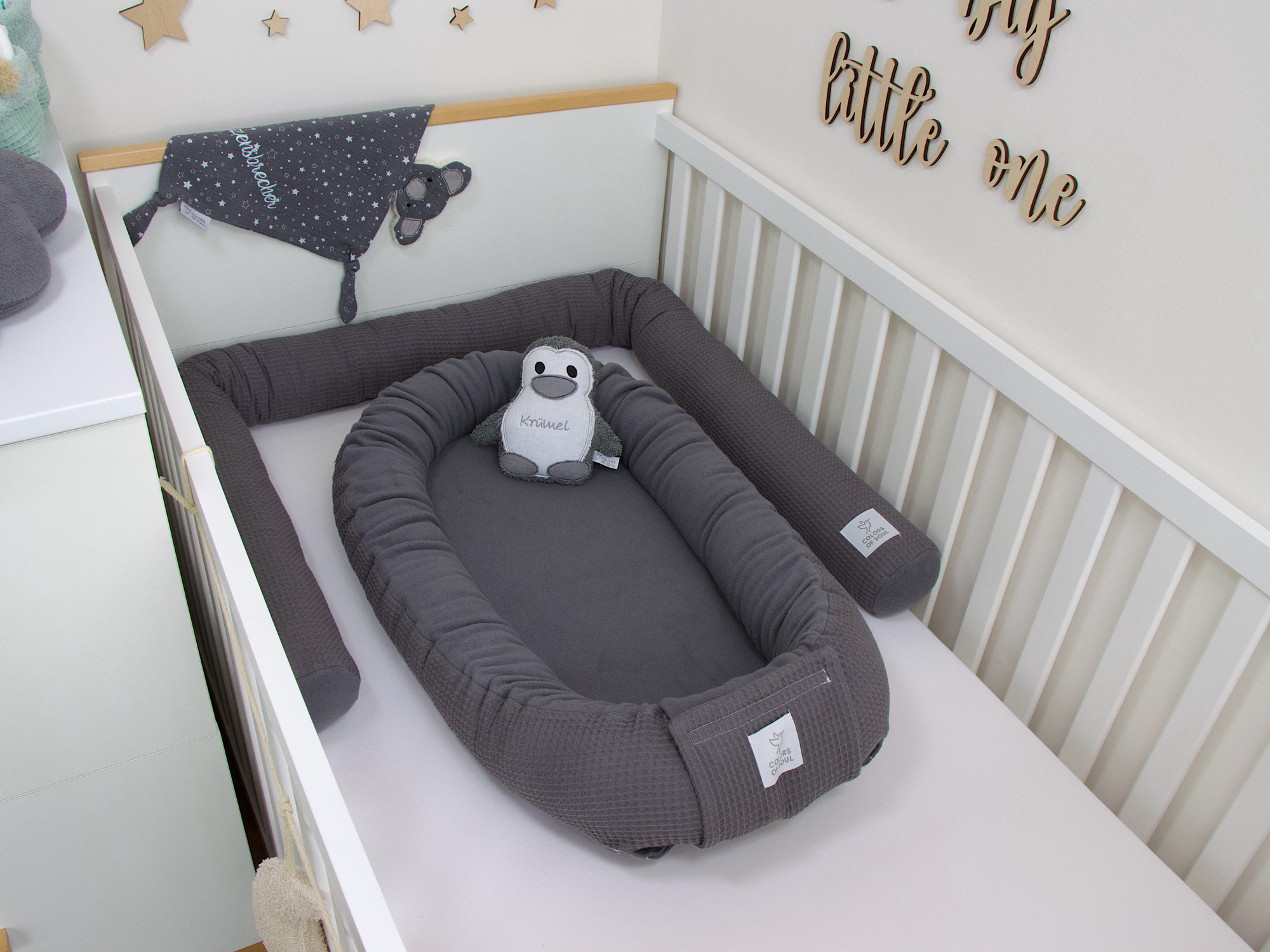 Babynestchen - Waffelpique steingrau / Baumwollfleece grau