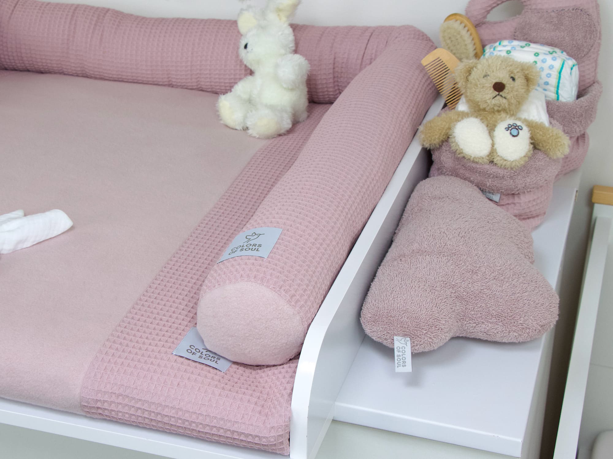 3-er SET - Wickelauflage mit Inlett, Babynest, Bettrolle - Waffelpique, Baumwollfleece altrosa
