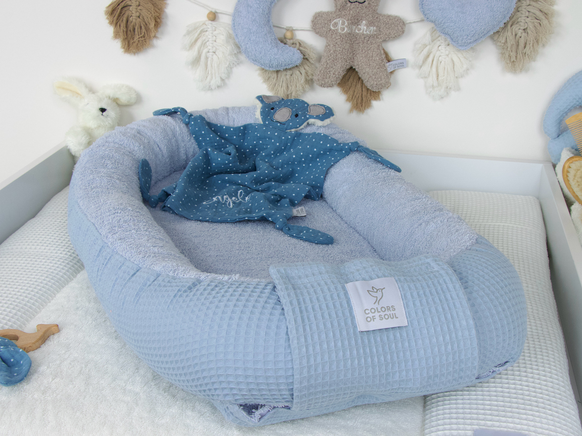Babynestchen Waffelpique hellblau / Frottee hellblau
