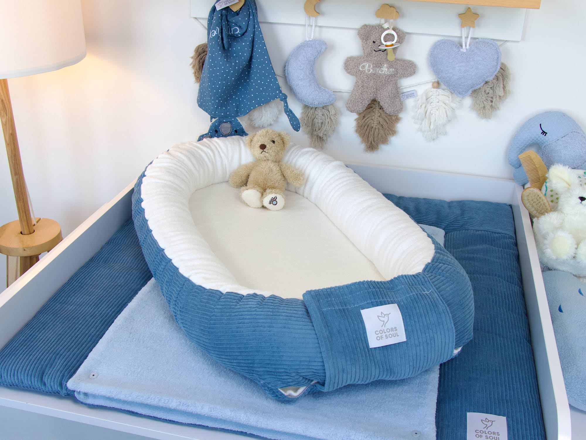 Babynestchen - Kordstoff blau / Baumwollfleece creme