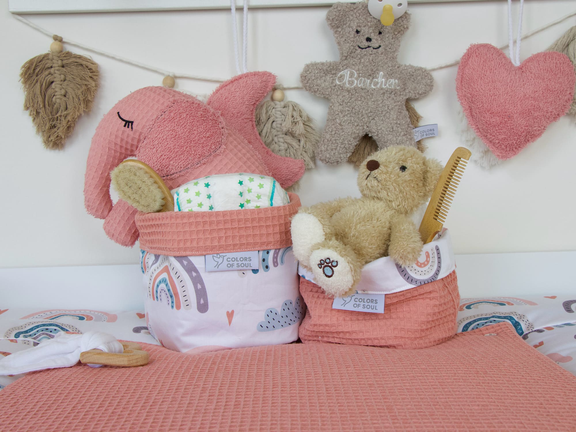 Utensilo Set - pastell Regenbogen und Herzen / Waffelpique blush