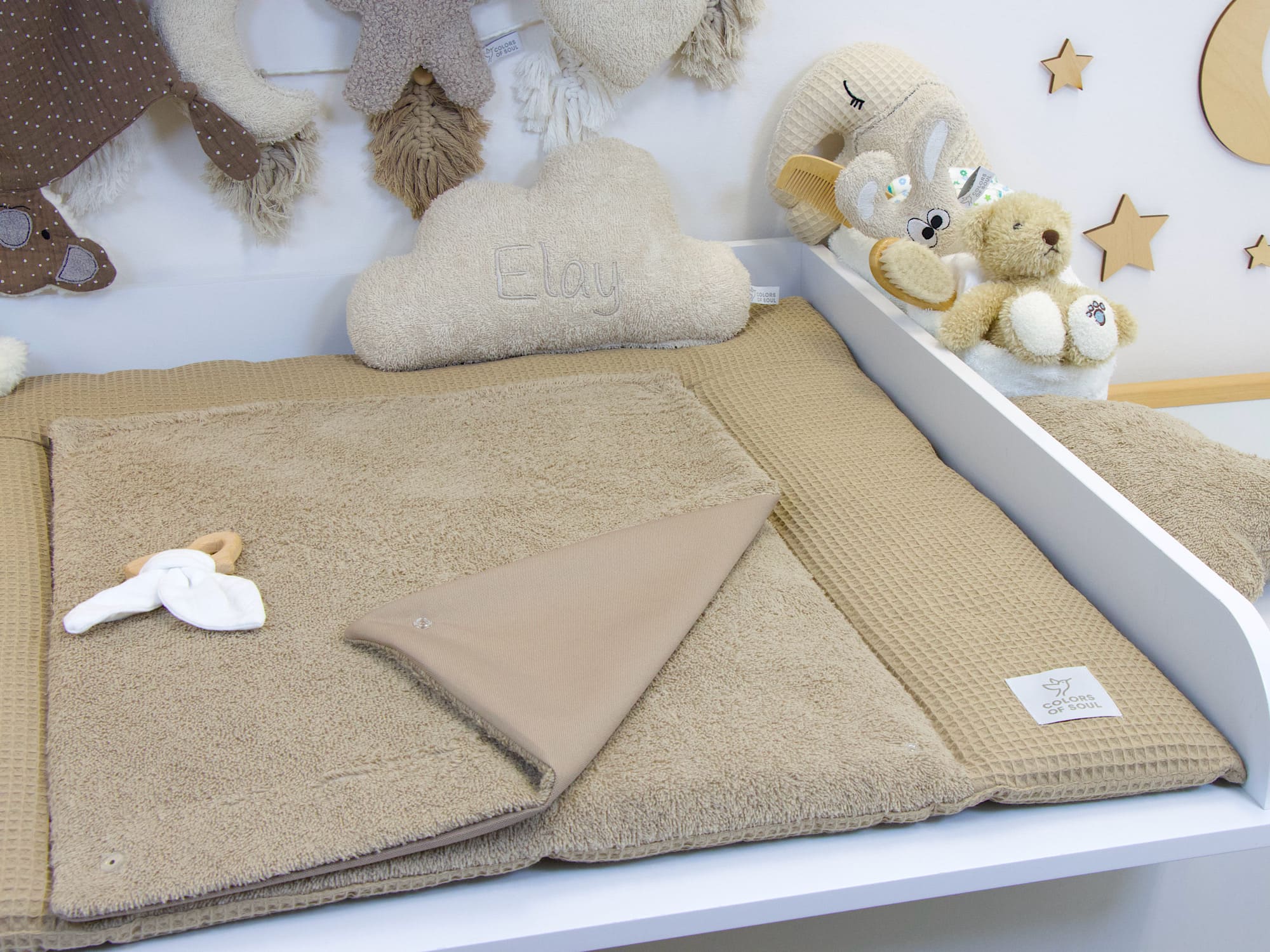 Wickelauflage - Waffelpique dunkelbeige / Frottee dunkelbeige
