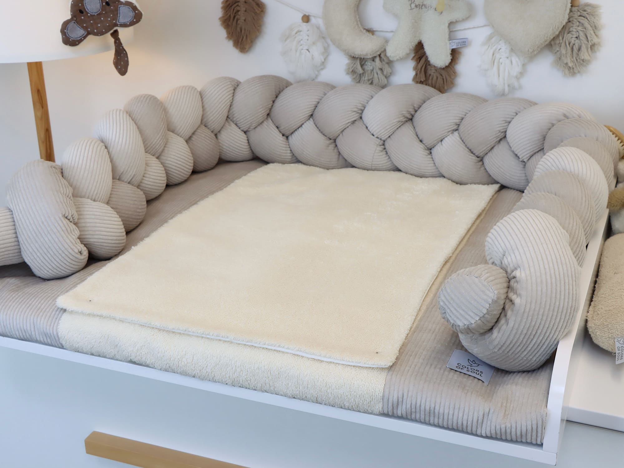 Wickelauflage mit geflochtener Umrandung (Bezug) - Cord hellbeige / Frottee hellbeige