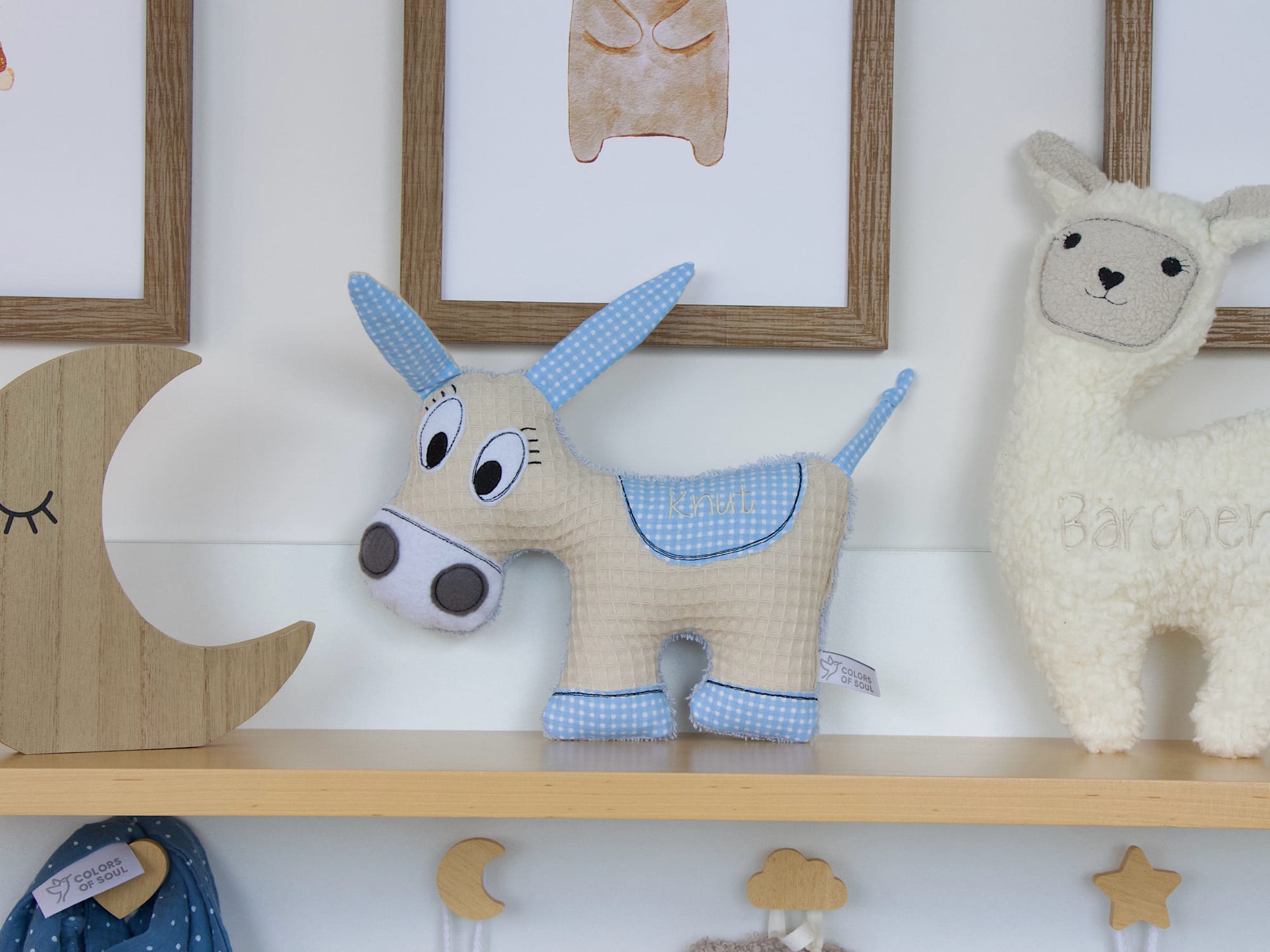 Kuscheltier Esel personalisiert - natur / hellblau