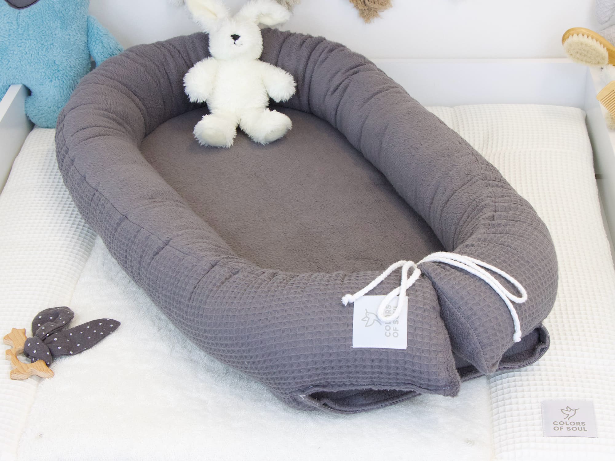 Babynestchen - Waffelpique steingrau / Baumwollfleece grau