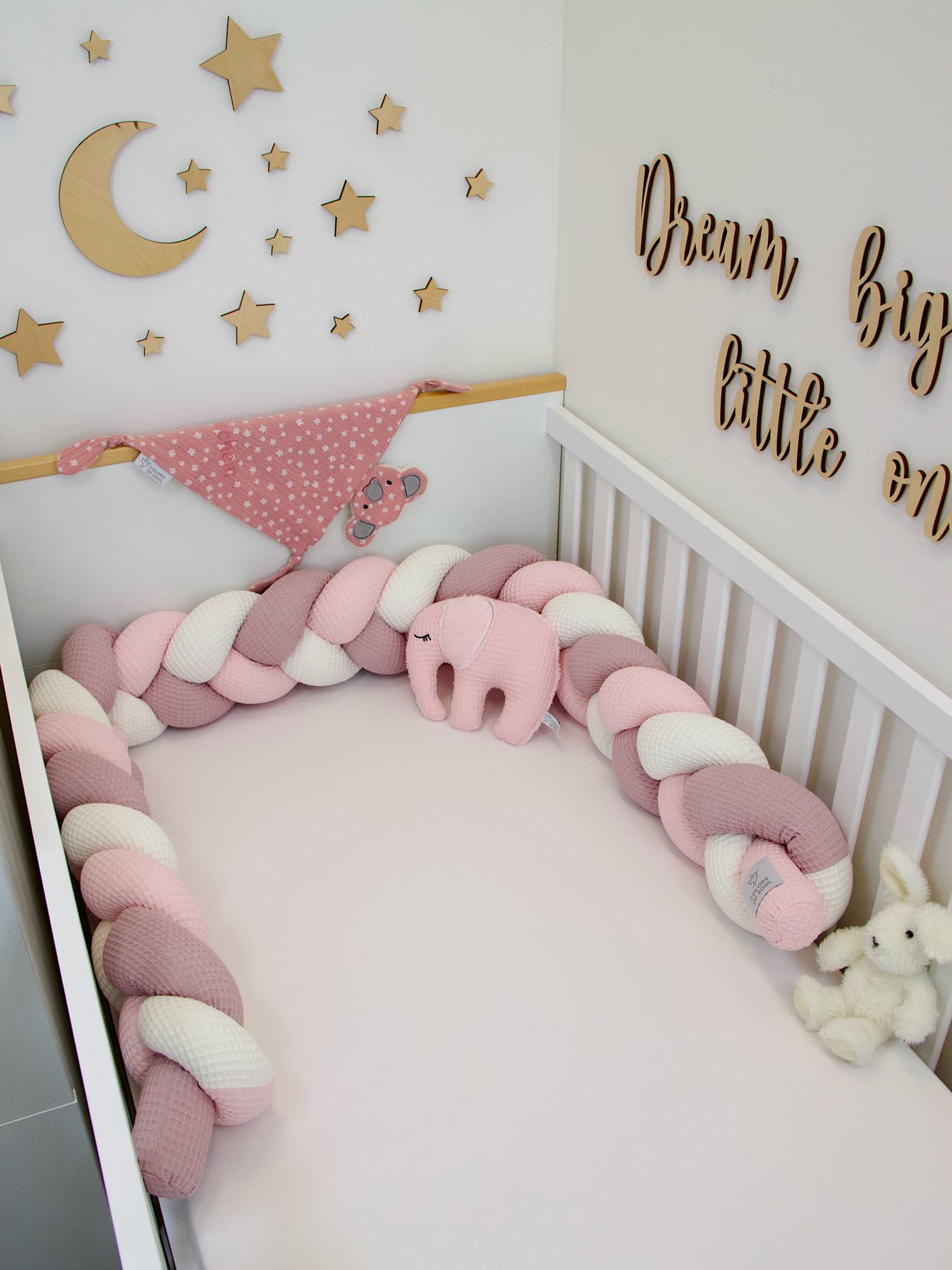 Geflochtene Bettumrandung – Waffelpique creme, hellrosa, altrosa für das Babyzimmer