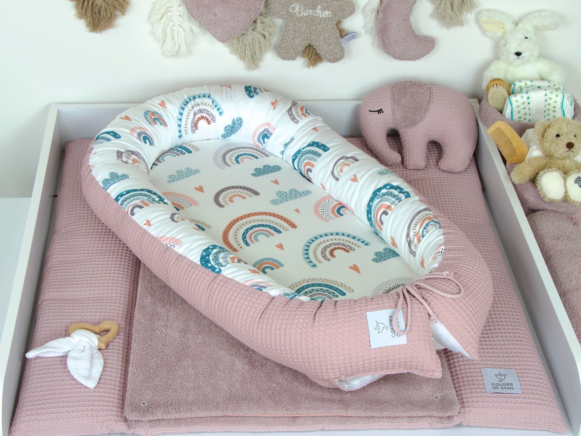 Babynestchen Regenbogen Waffelpique altrosa