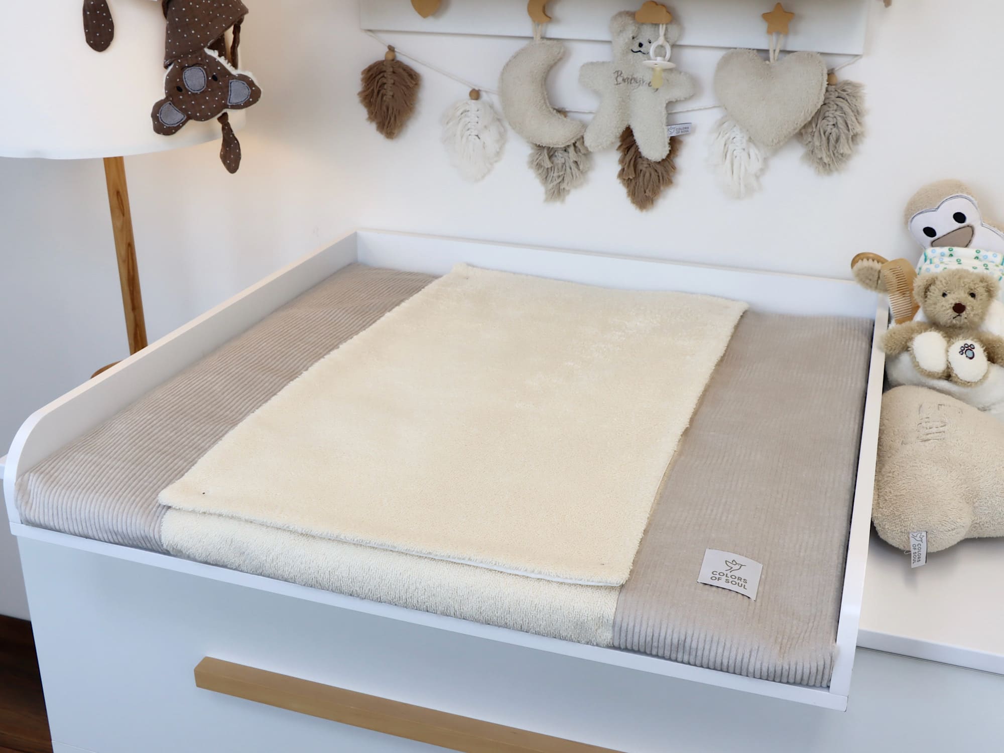 Wickelauflage mit abnehmbaren Bezug – Cord Hellbeige / Frottee Hellbeige