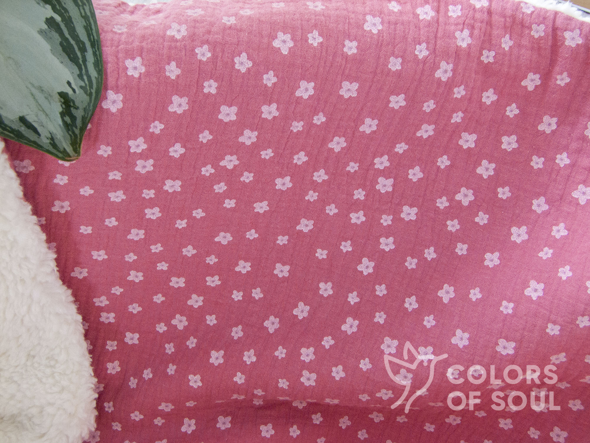 Babydecke - Musselin Blumen rosa / Teddyplüsch creme