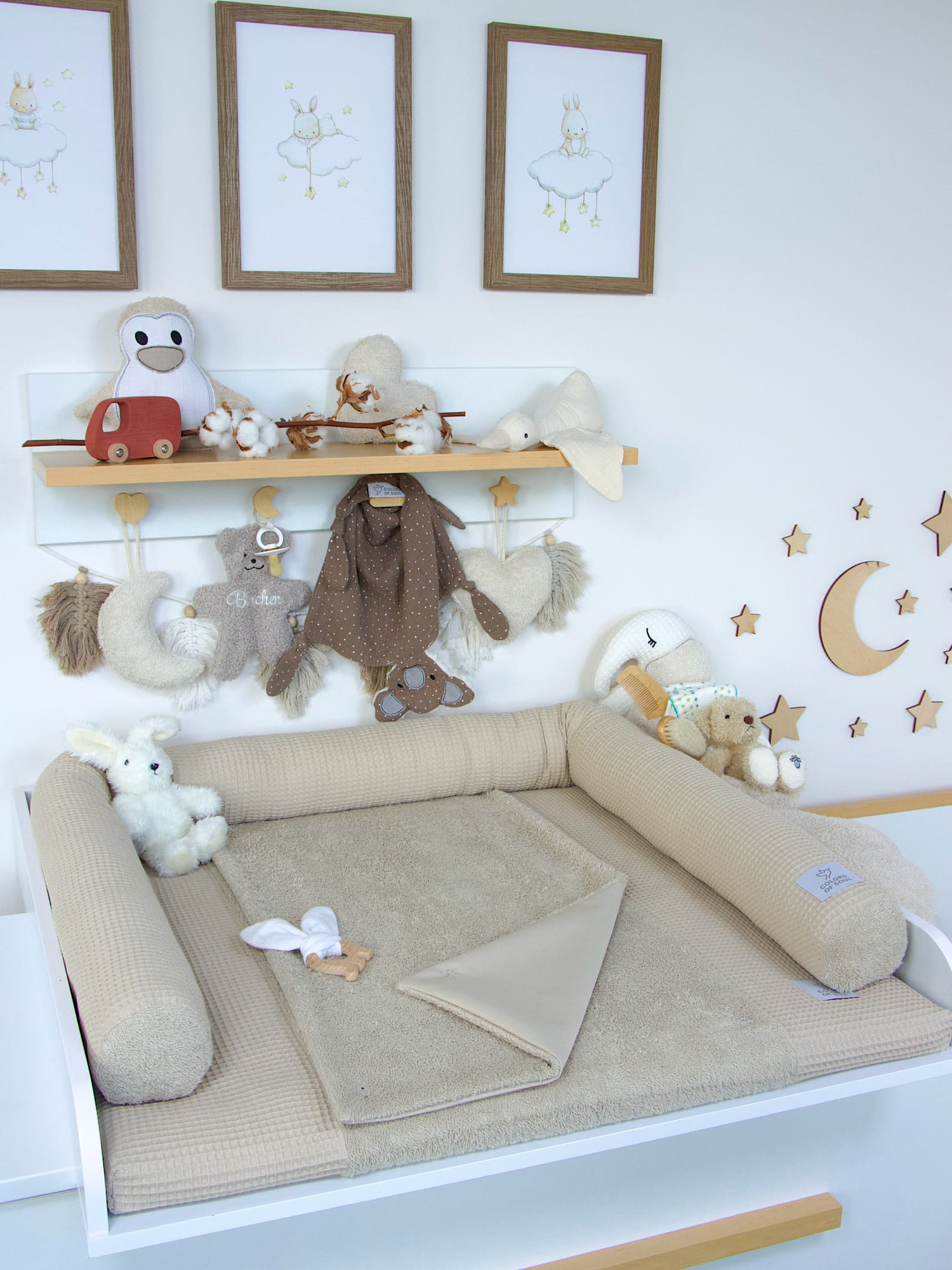 2-er SET - Wickelauflage mit Inlett, Bettschlange - Waffelpique beige / Frottee beige