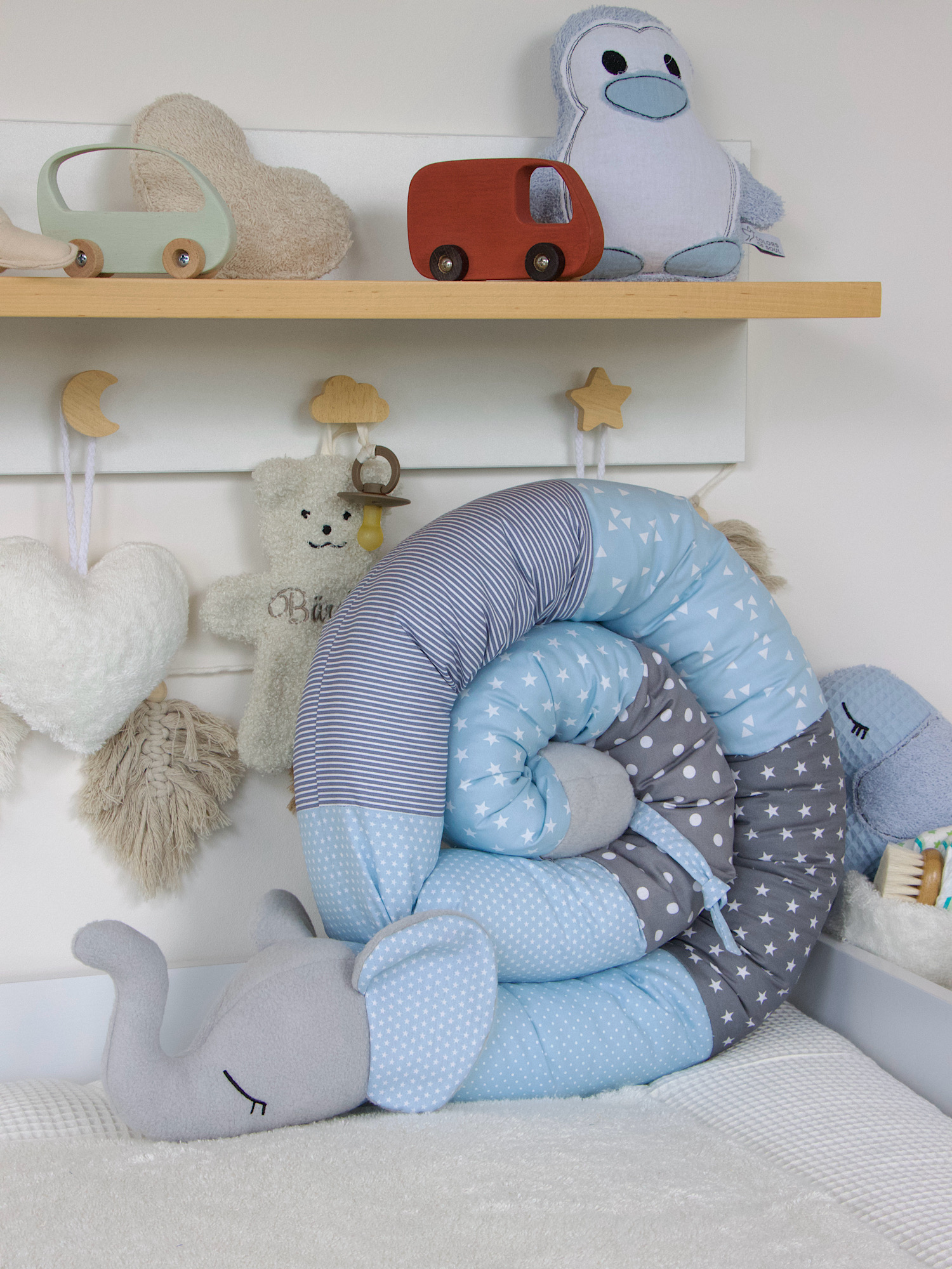 Bettschlange Elefant grau/hellblau