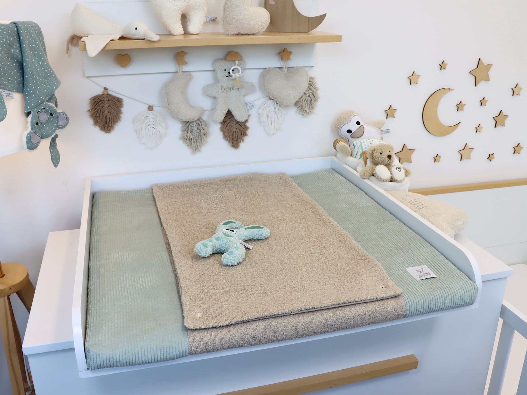 Wickelauflage mit abnehmbaren Bezug – Cord Mint / Frottee Beige