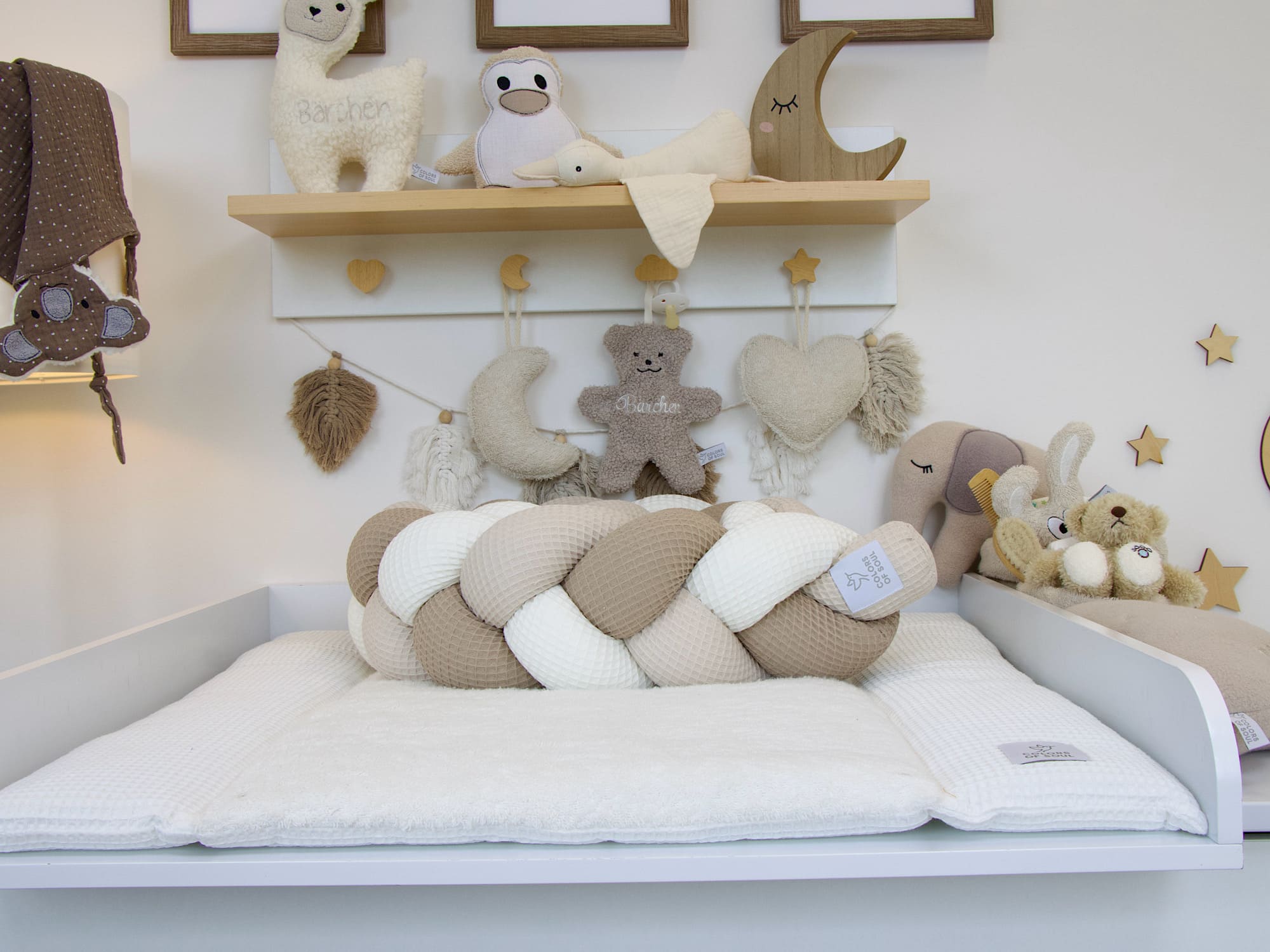 Bettschlange geflochten: Waffelpique creme, natur, dunkelbeige