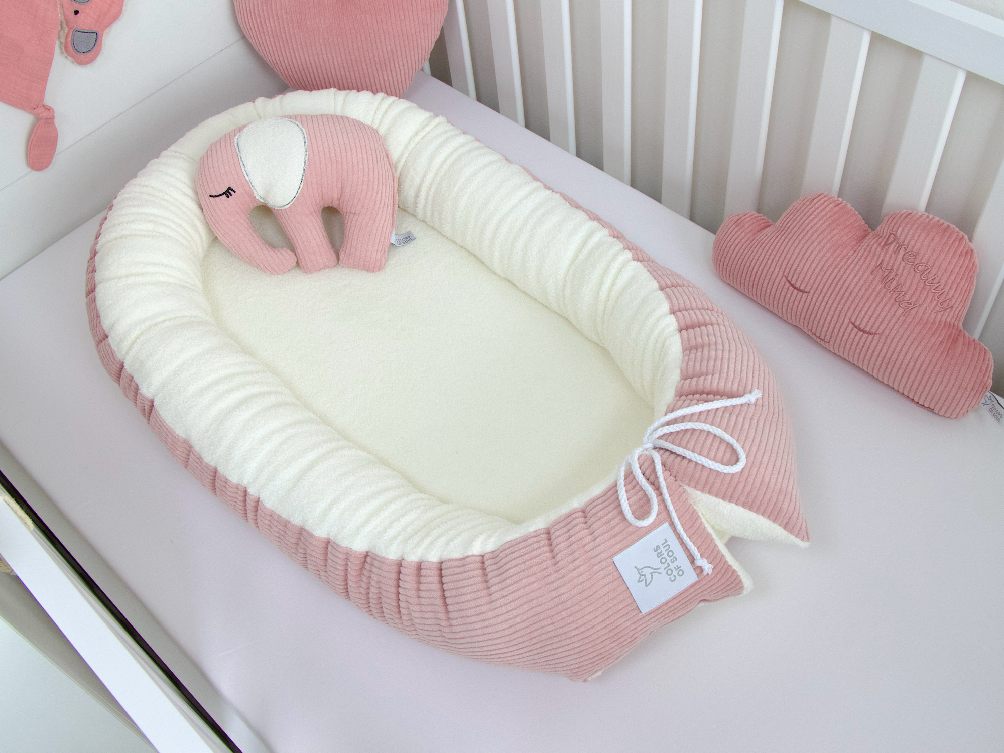 Babynestchen - Kordstoff altrosa / Baumwollfleece creme
