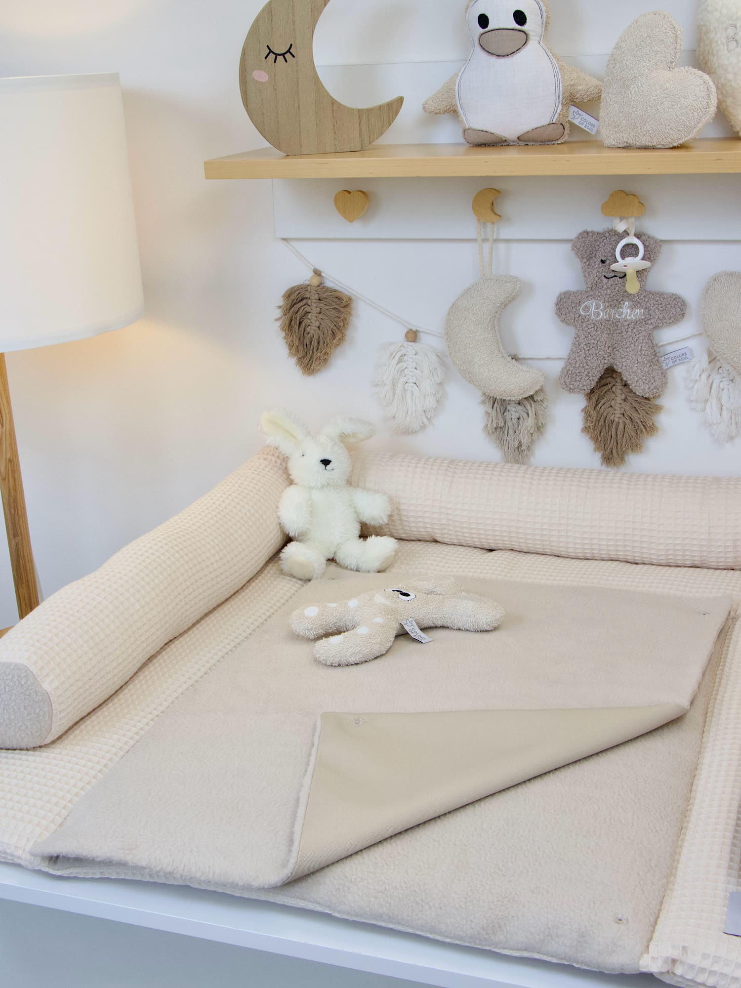 2-er SET - Wickelauflage, Bettschlange - Waffelpique hellbeige / Baumwollfleece beige