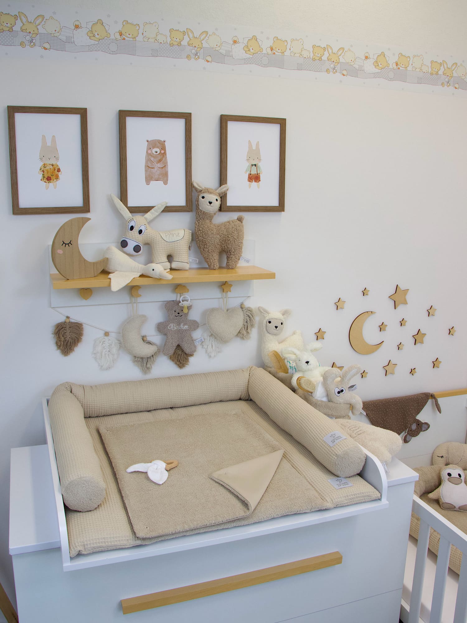 3-er SET - Wickelauflage, Bettschlange, Babynestchen - Waffelpique beige / Frottee beige