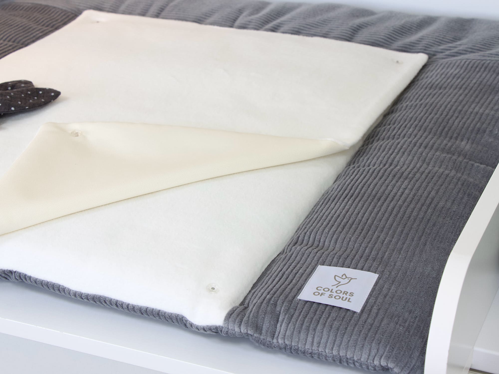 Wickelauflage - Kord grau / Baumwollfleece creme