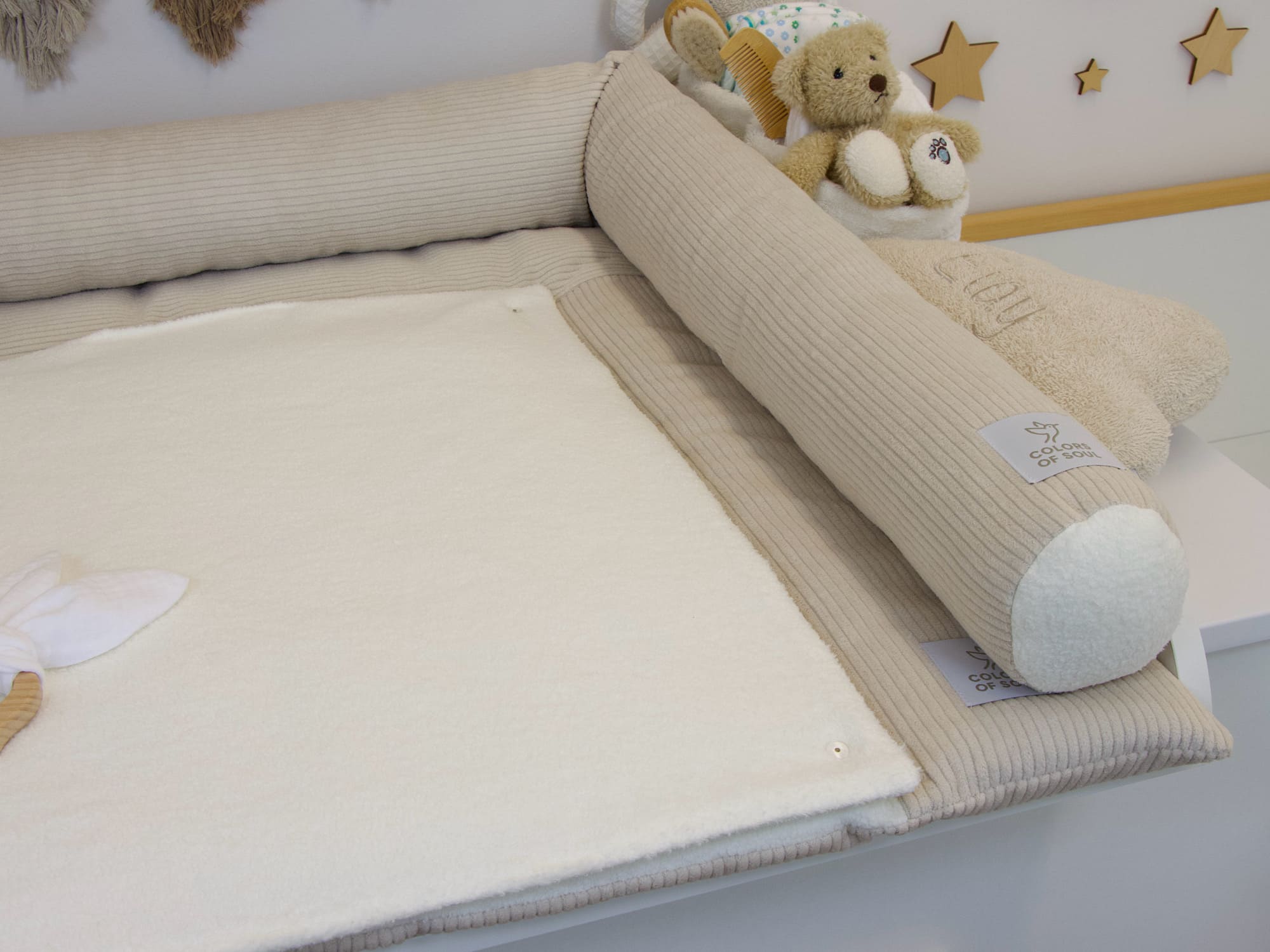 Wickelauflage mit Umrandung - Cord Light Sand / Baumwollfleece Creme