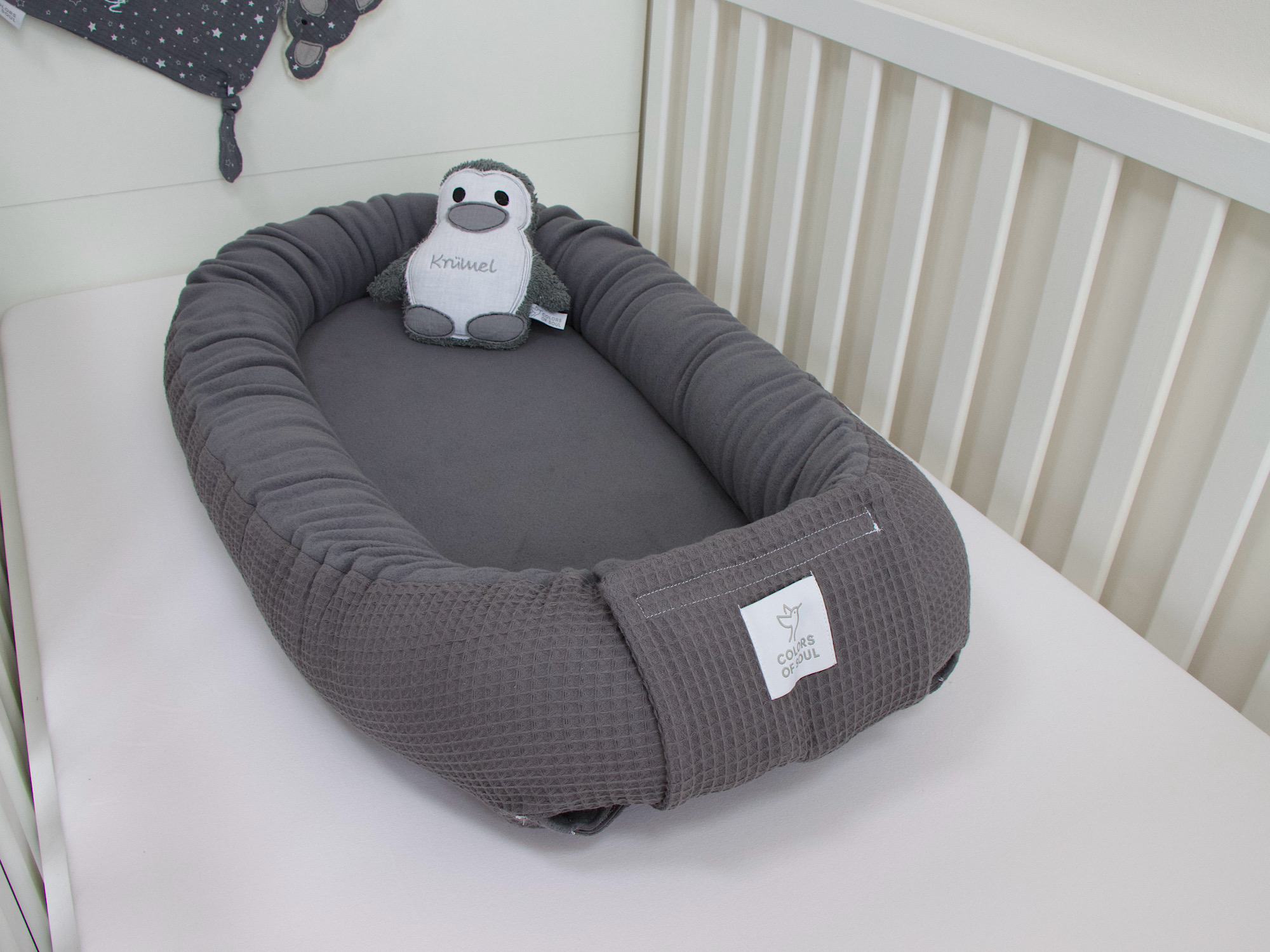 Babynestchen - Waffelpique steingrau / Baumwollfleece grau