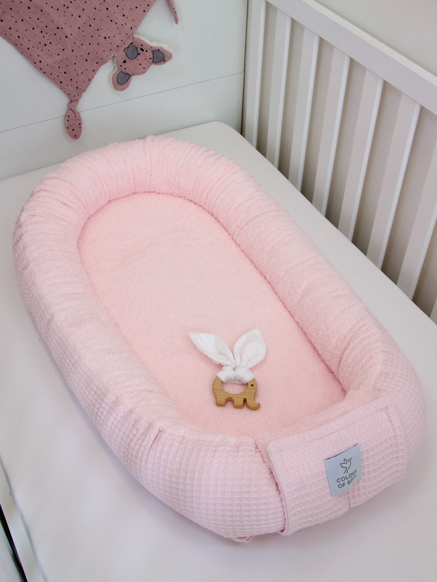 Babynestchen Set hellrosa - Nestchen und Bettschlange - Waffelpique / Frottee