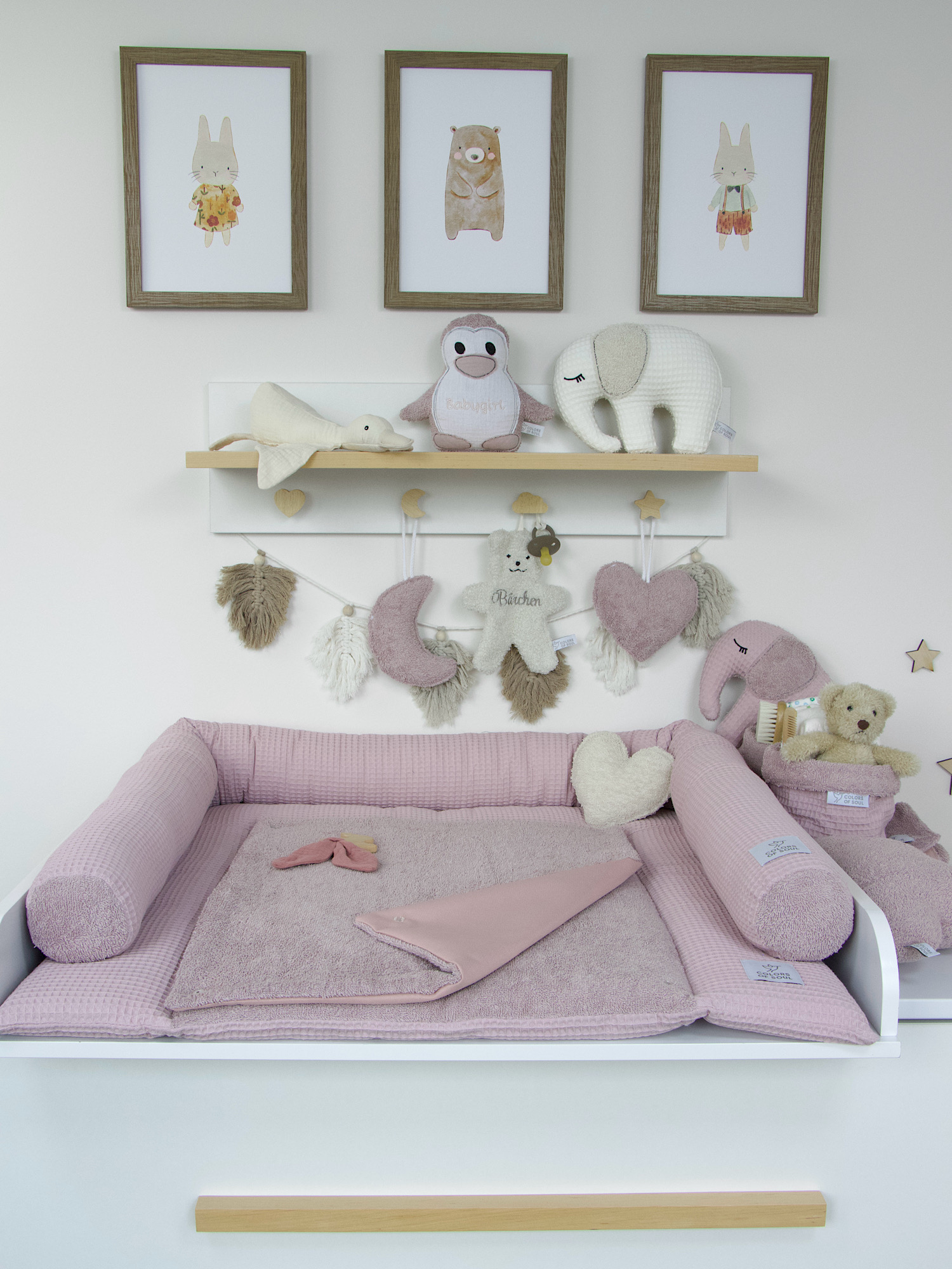 Bettschlange Altrosa kombiniert mit Wickelauflage – Set für Babys