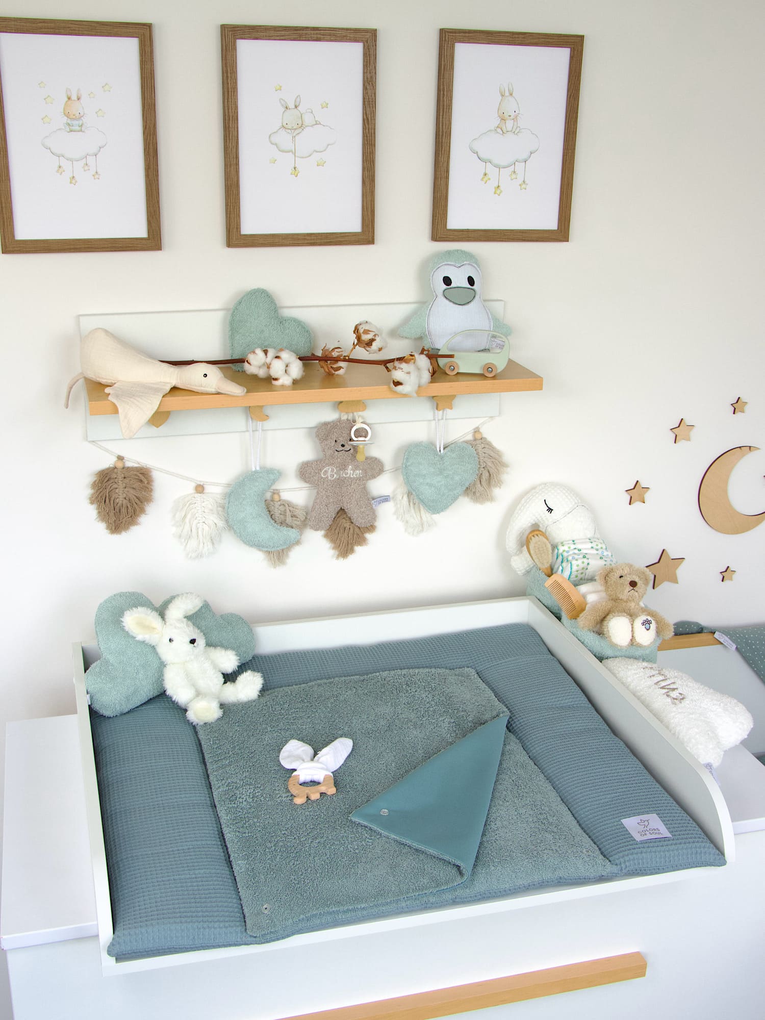 2-er SET - Wickelauflage und Babynestchen - Waffelpique dusty altmint / Frottee dusty altmint
