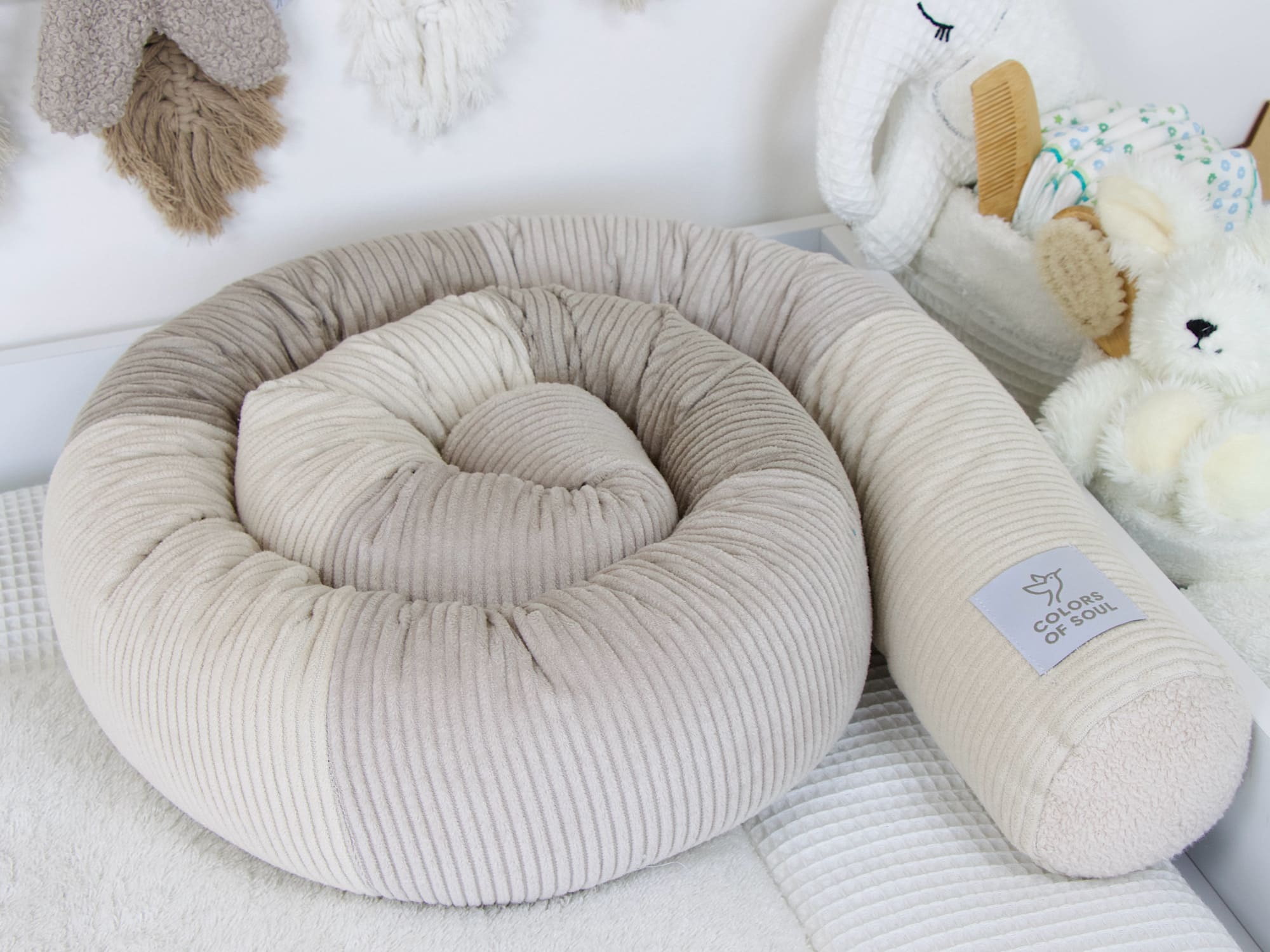 Bettschlange Patchwork Cord sand, hellbeige, beige